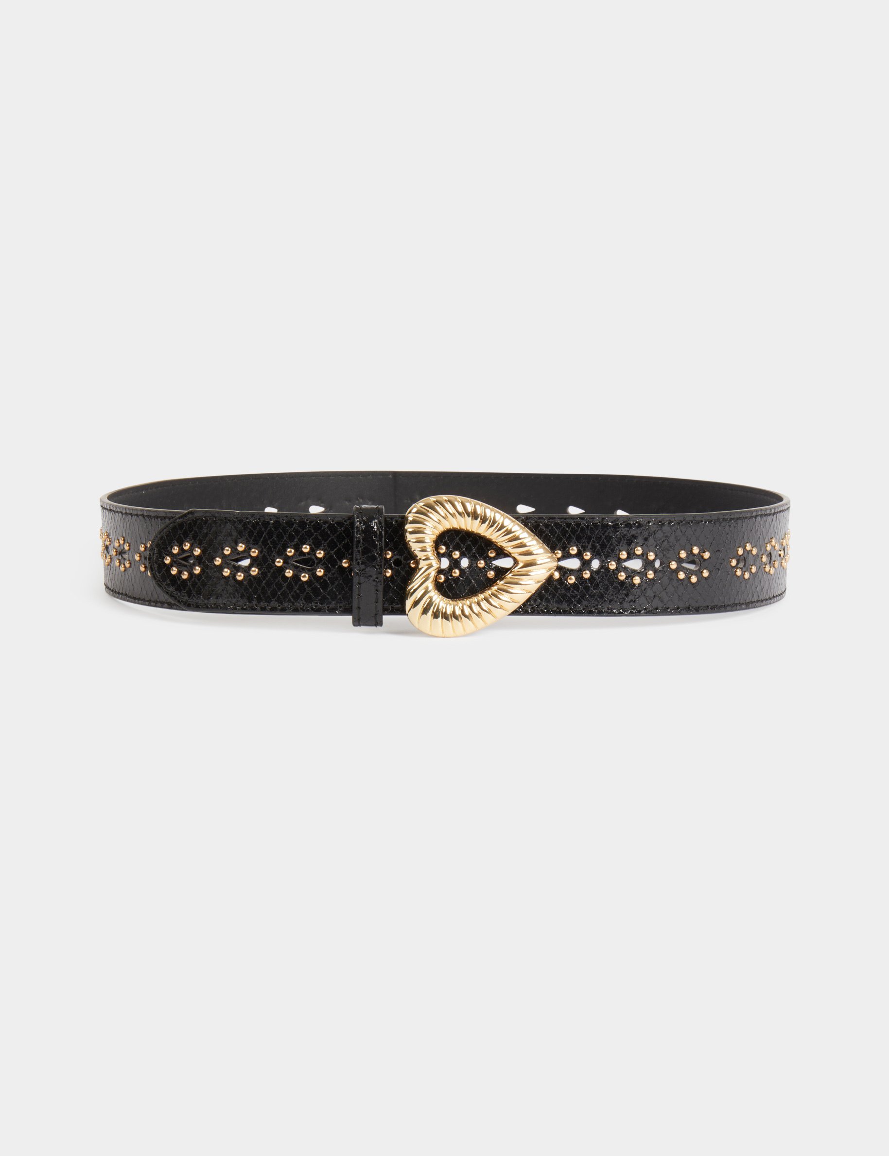 Croc belt heart-shaped buckle black women