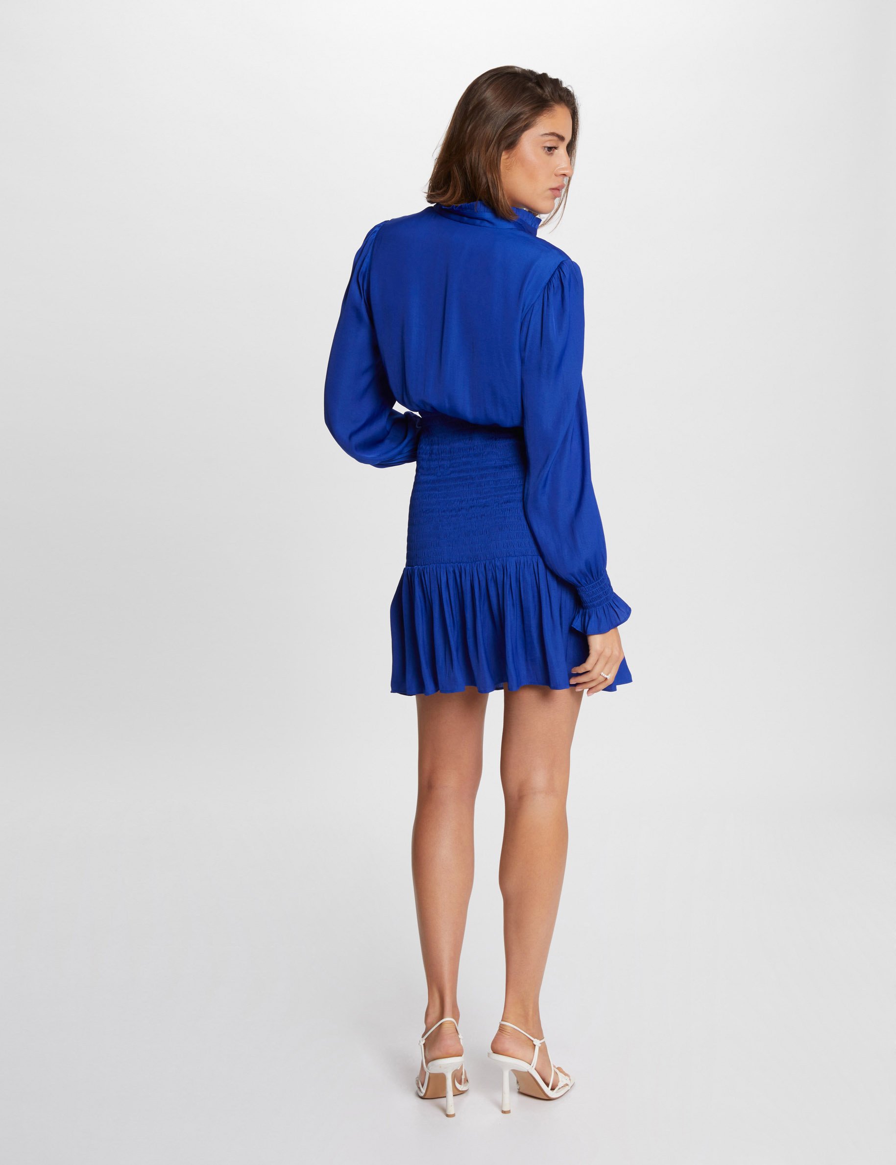 Fitted mini smocked dress electric blue women