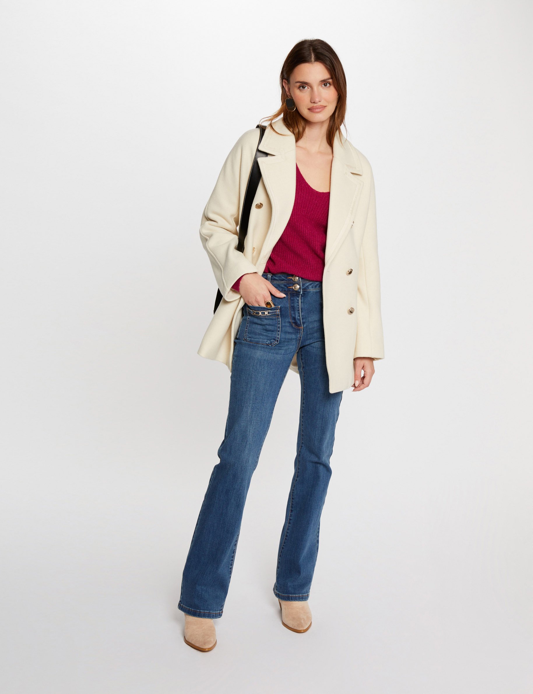 Straight buttoned coat ivory women