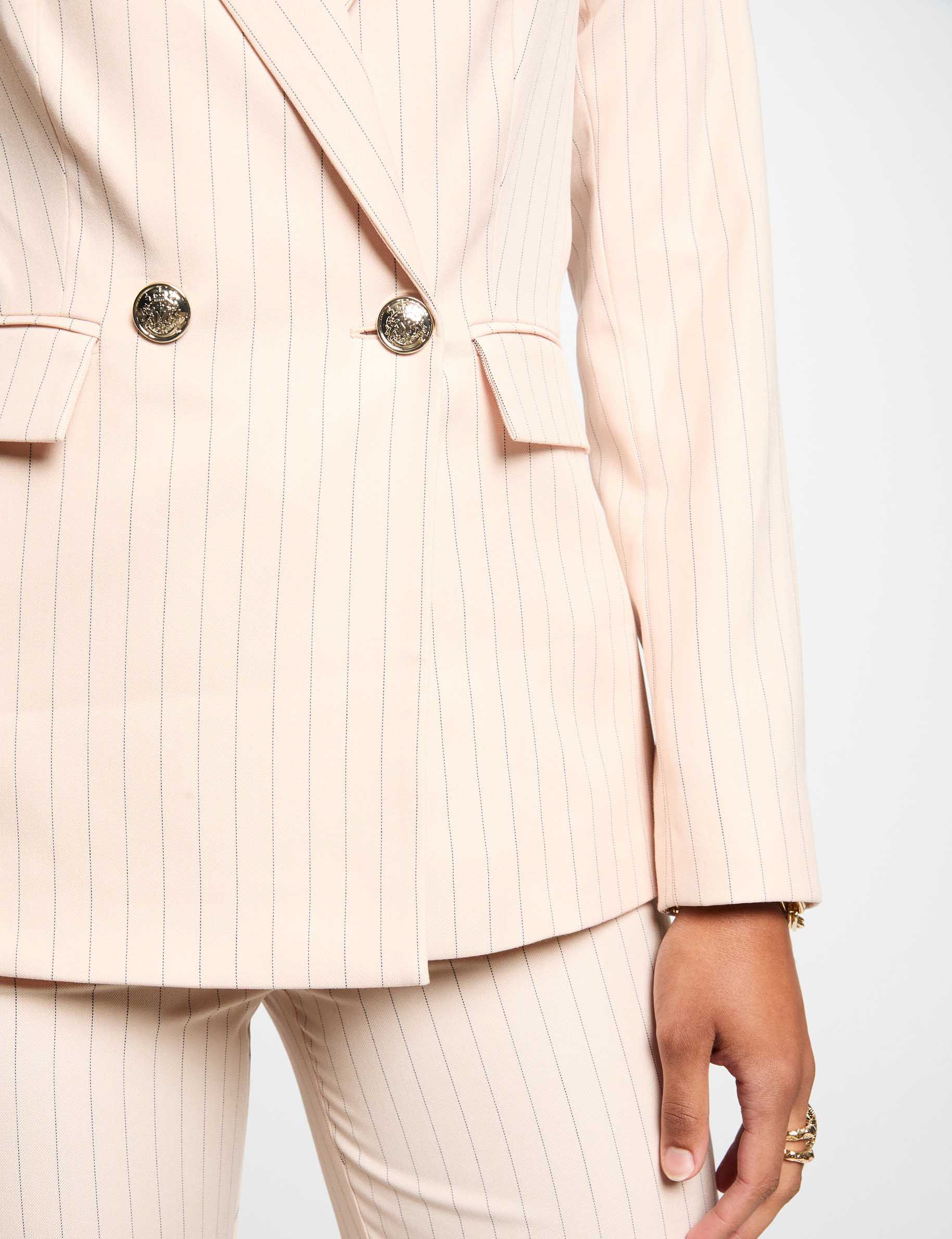 Striped waisted blazer light pink women