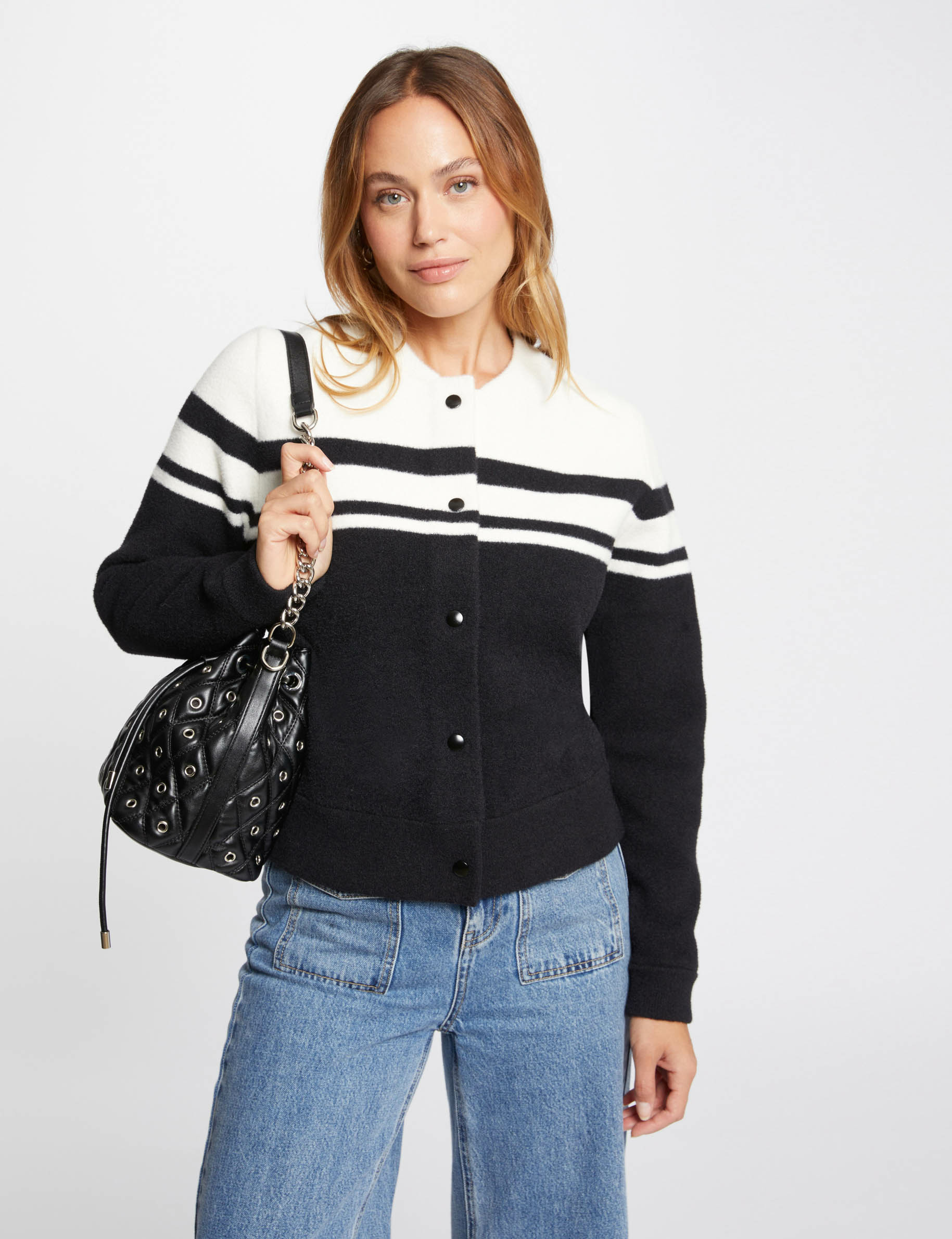 Cardigan with baseball collar black women