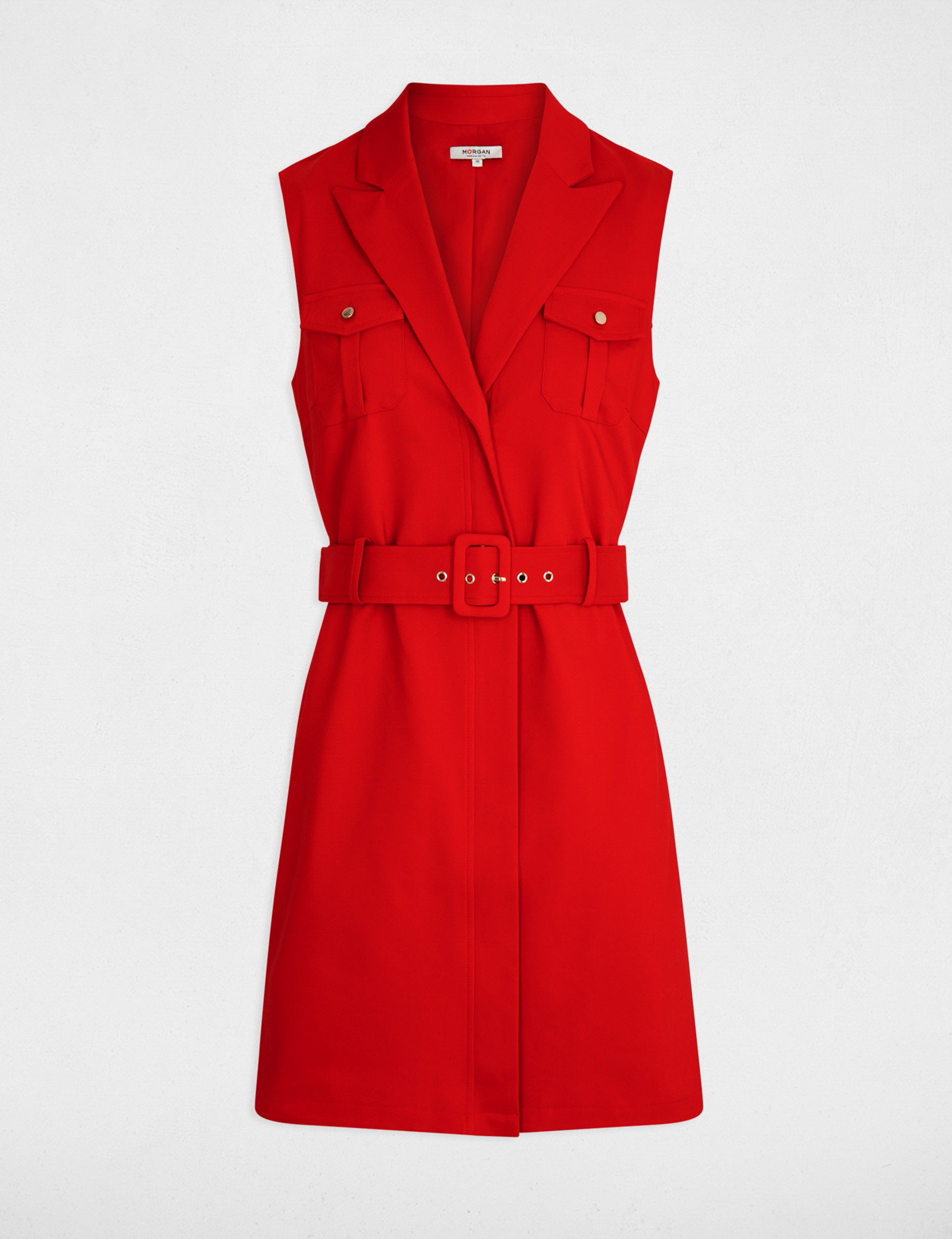 Robe courte cintrée ceinturée rouge femme