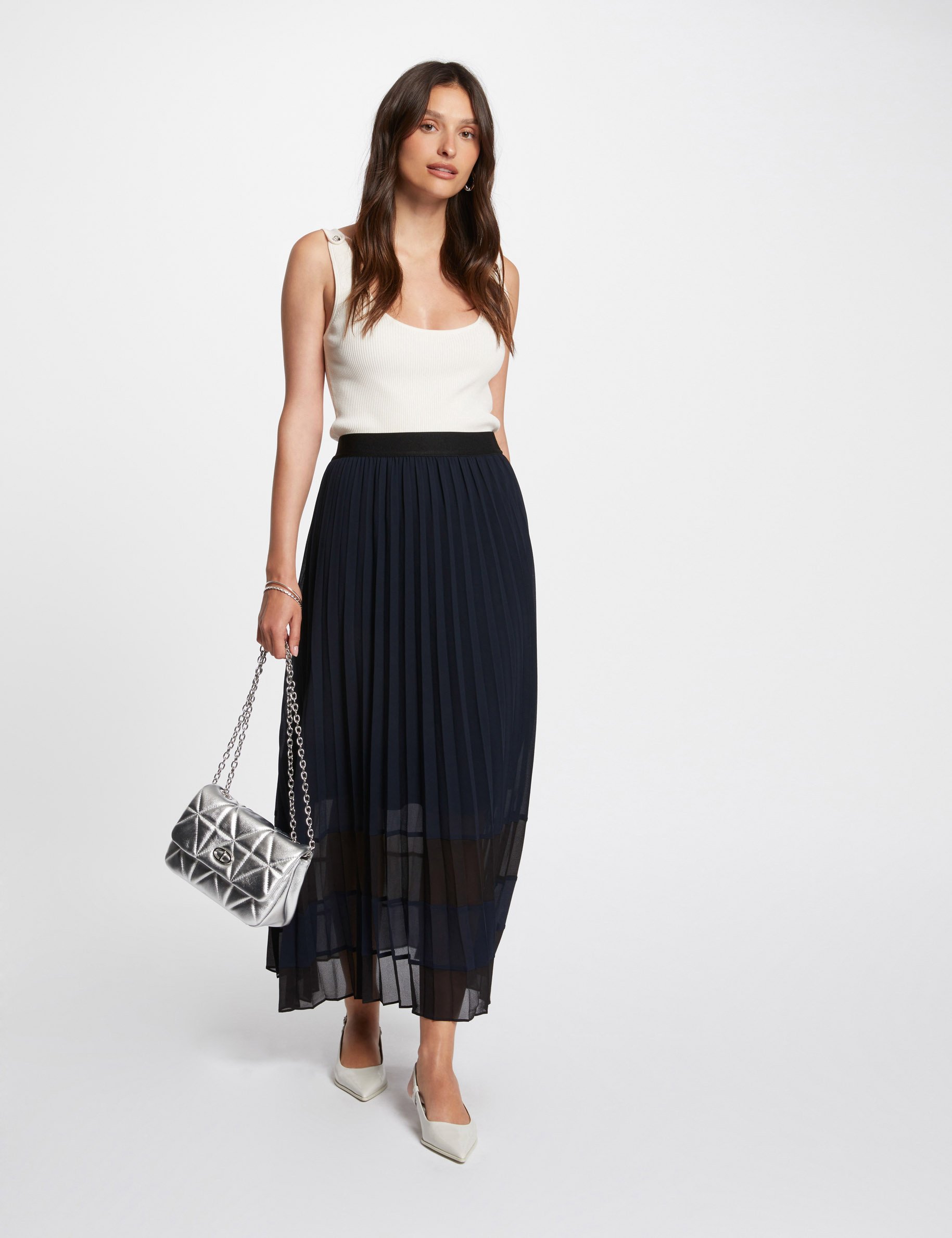 Maxi pleated A-line skirt navy women