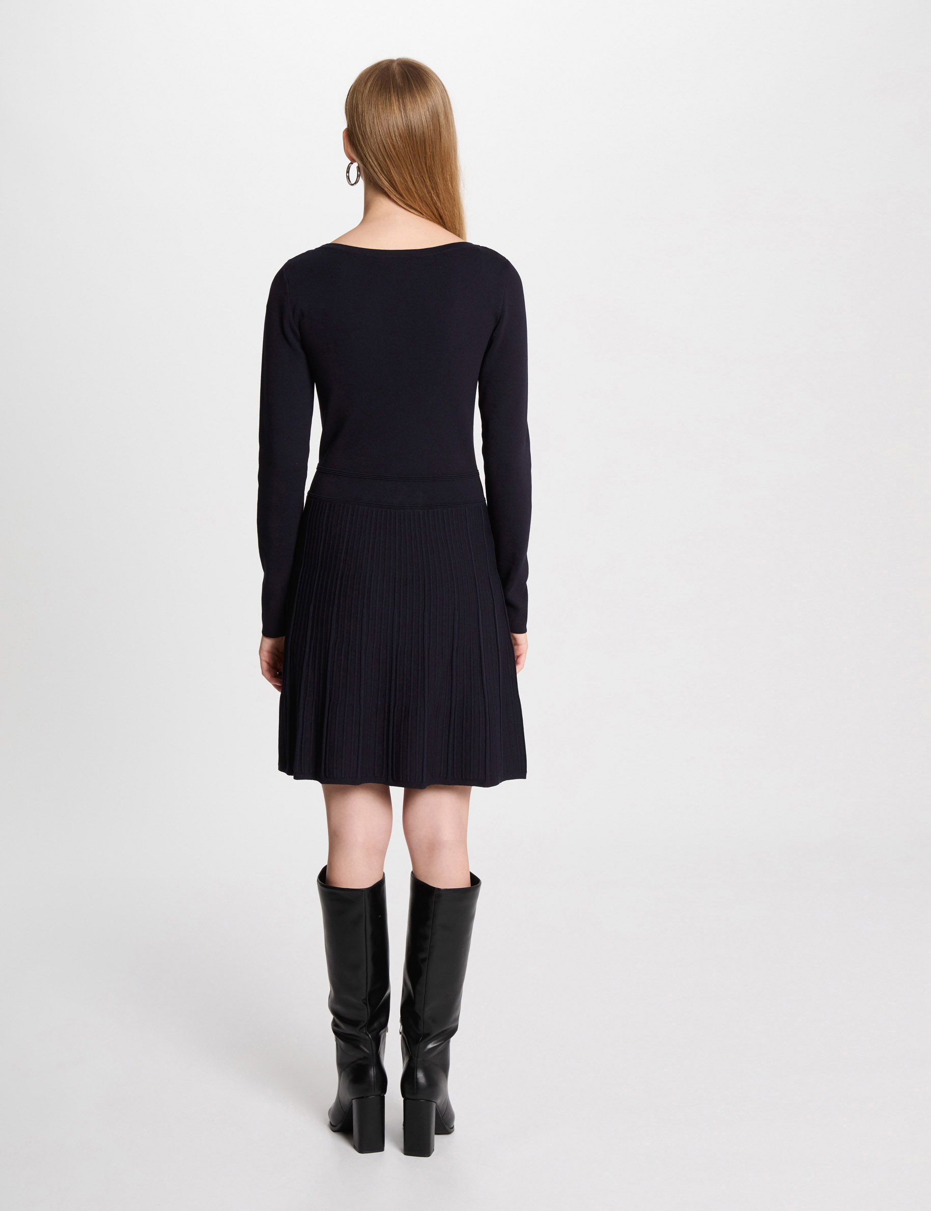 A-line mini knitted dress navy blue women