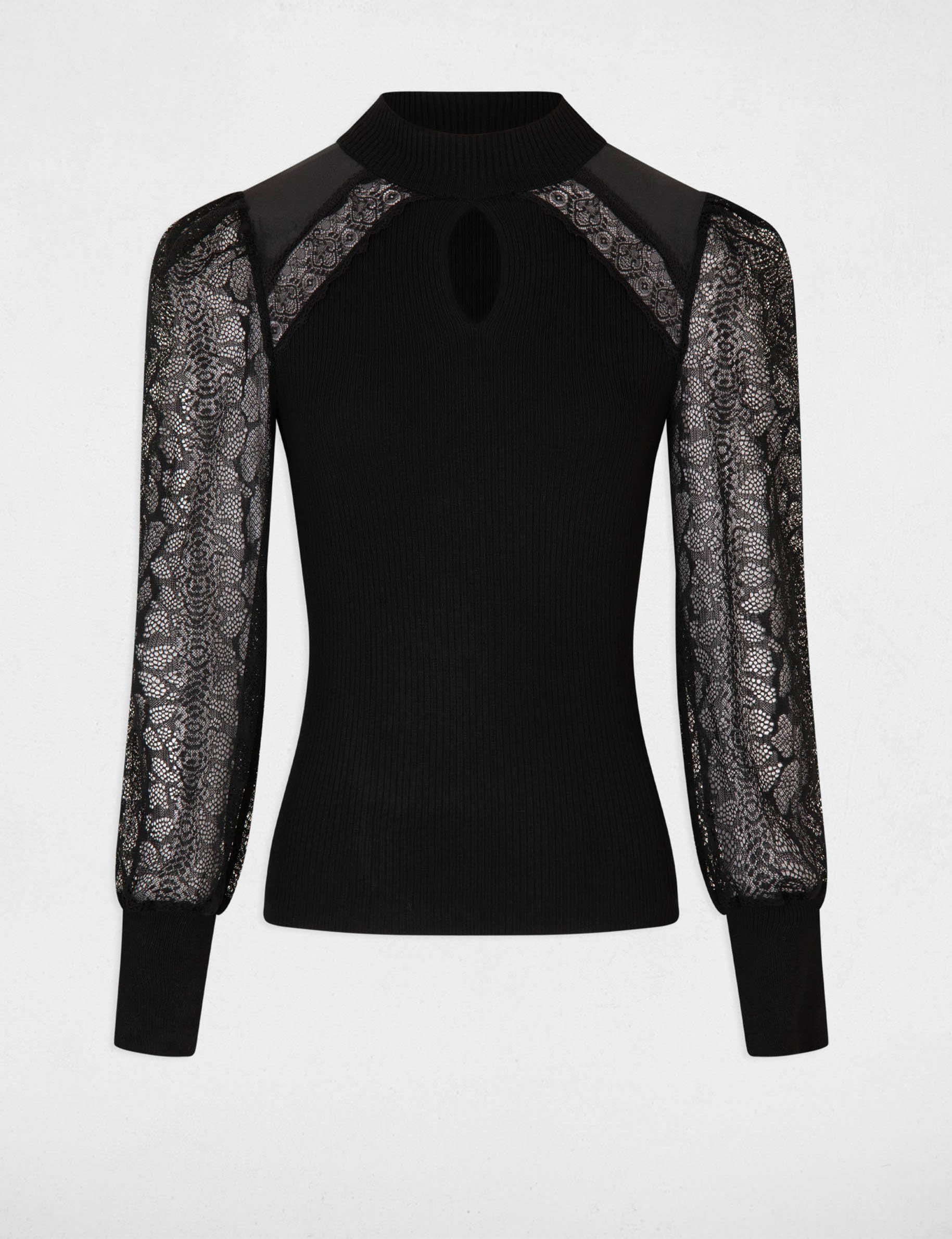 Long-sleeved jumper with lace black women