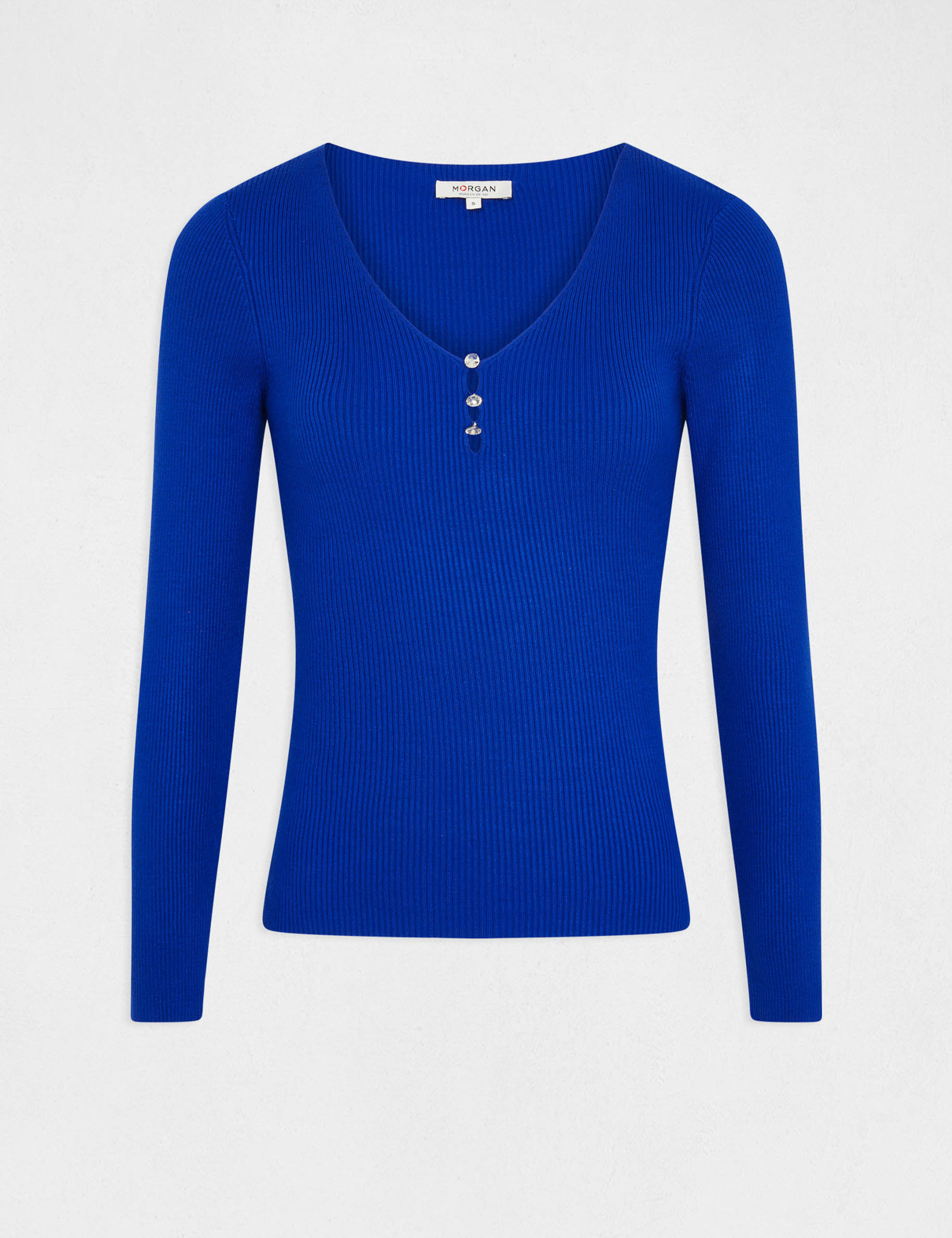 Long-sleeved jumper with V-neck electric blue women