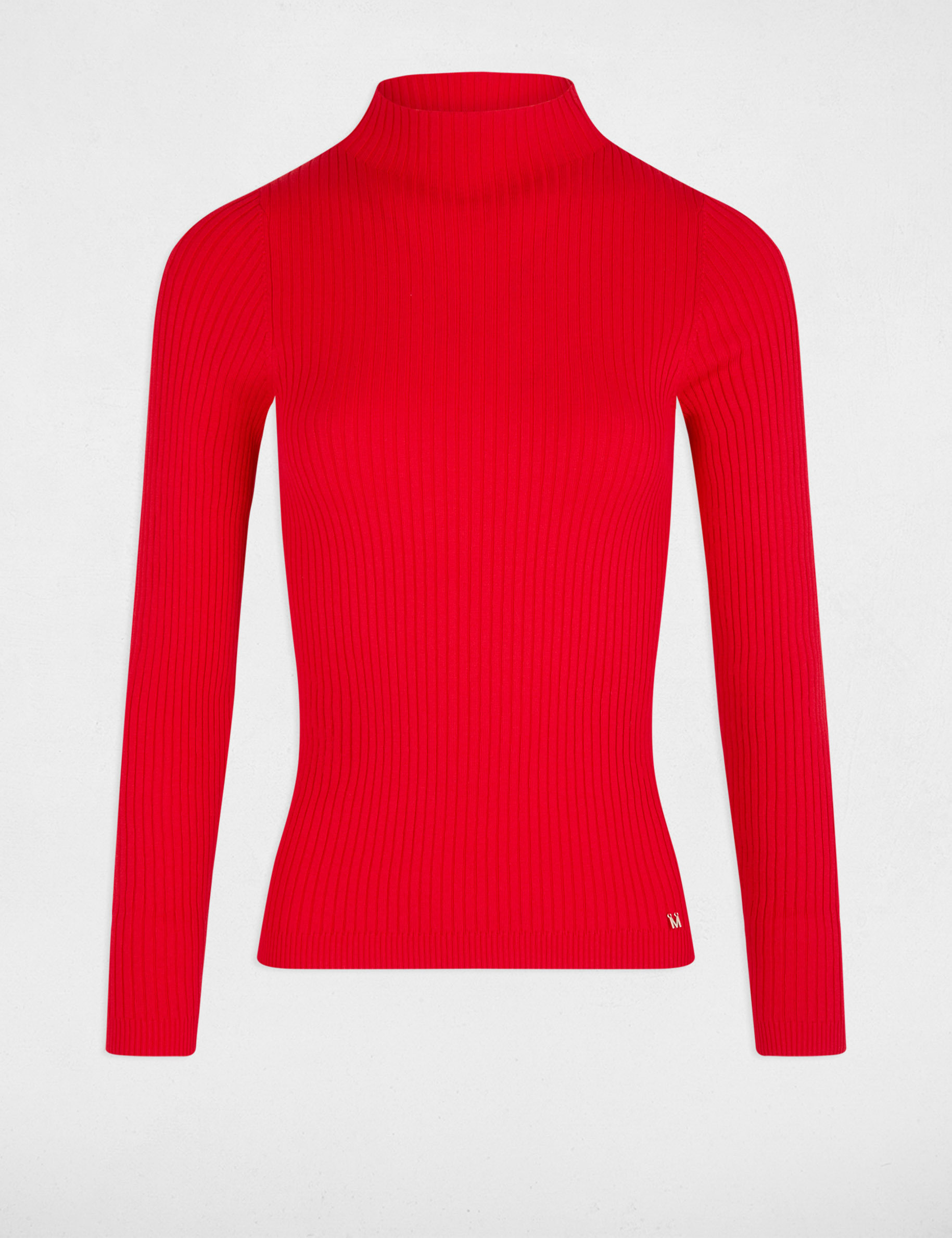 Ribbed jumper high collar red women