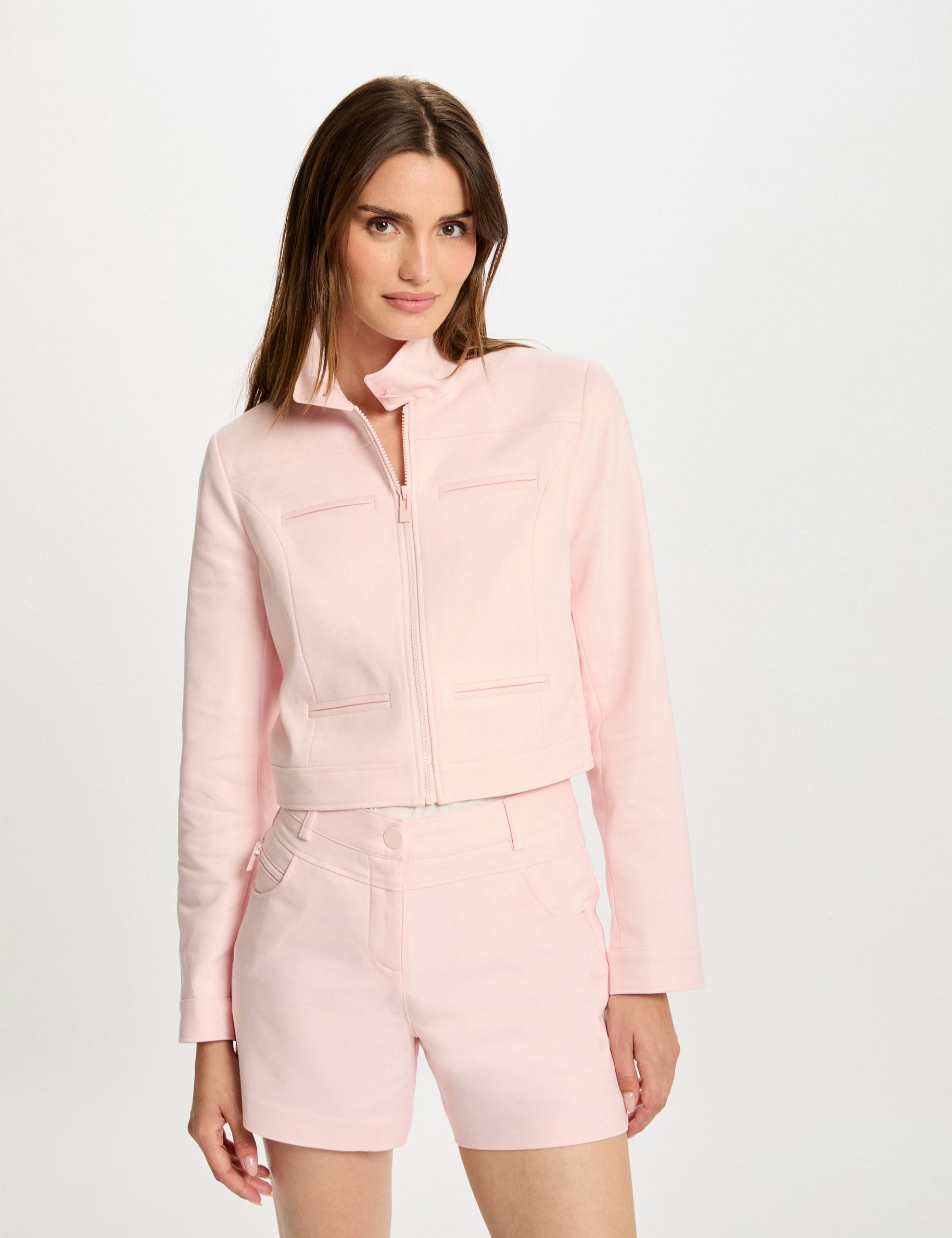 Pale pink womens jacket best sale