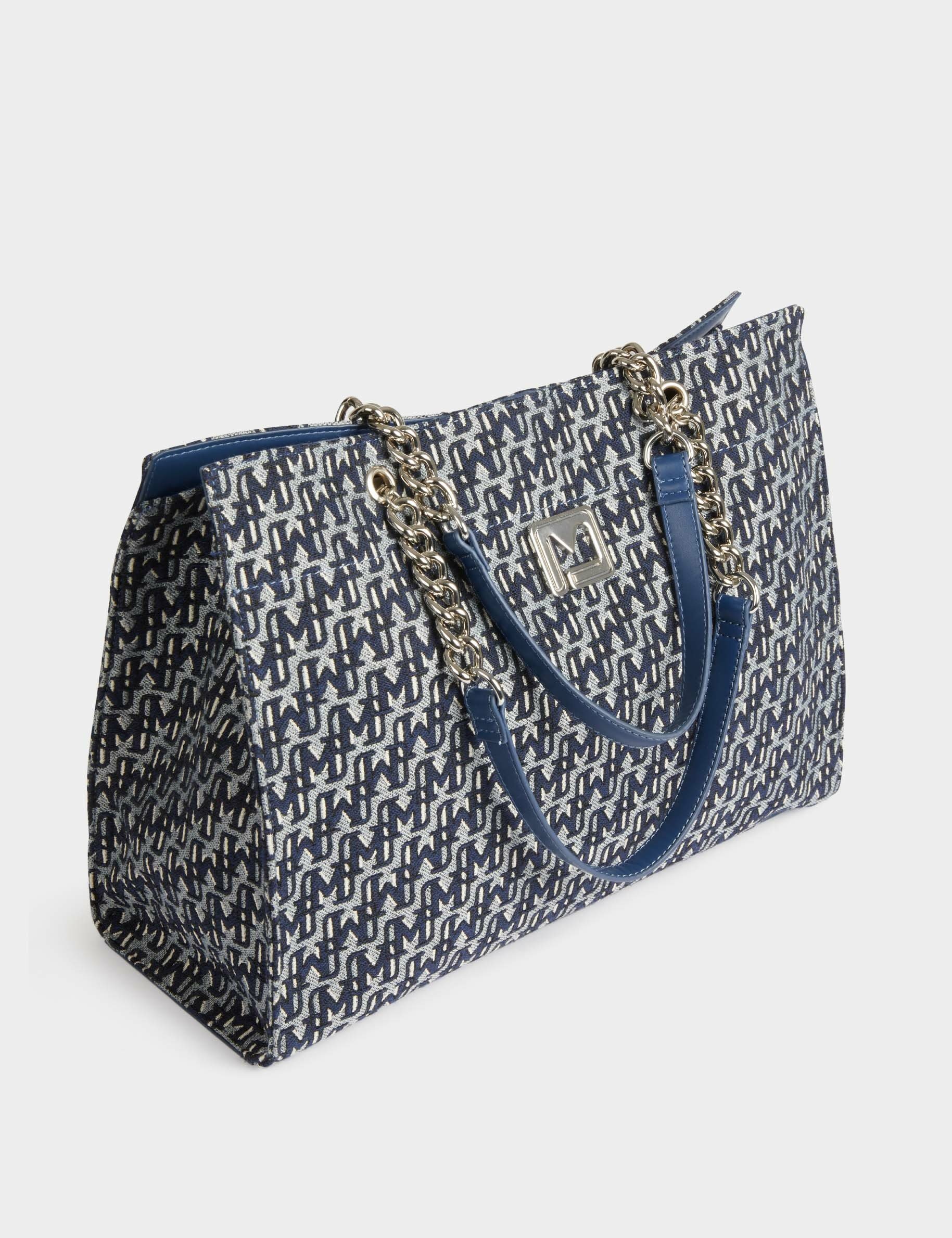 Shopper bag monogram print stone wash denim women