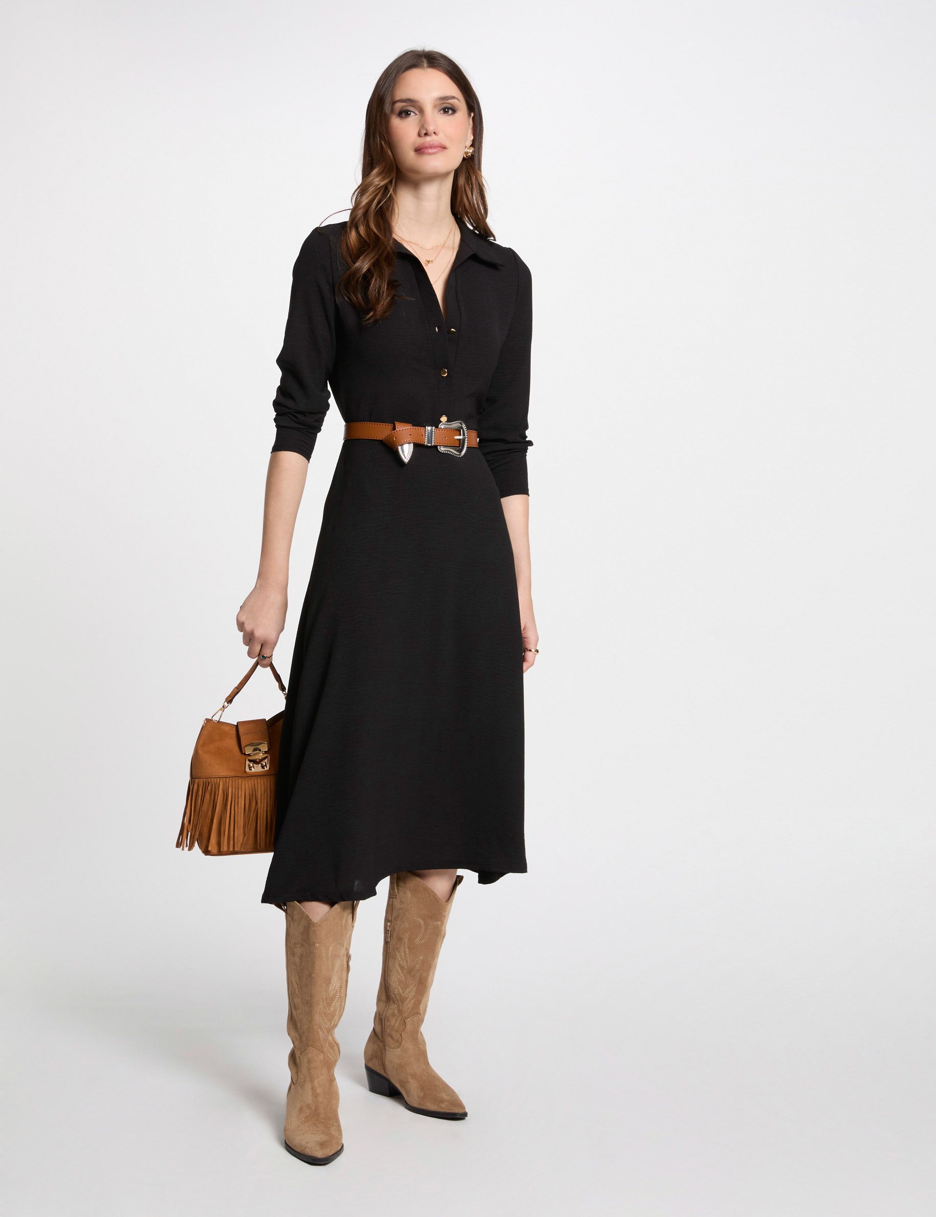 Loose straight midi dress black women