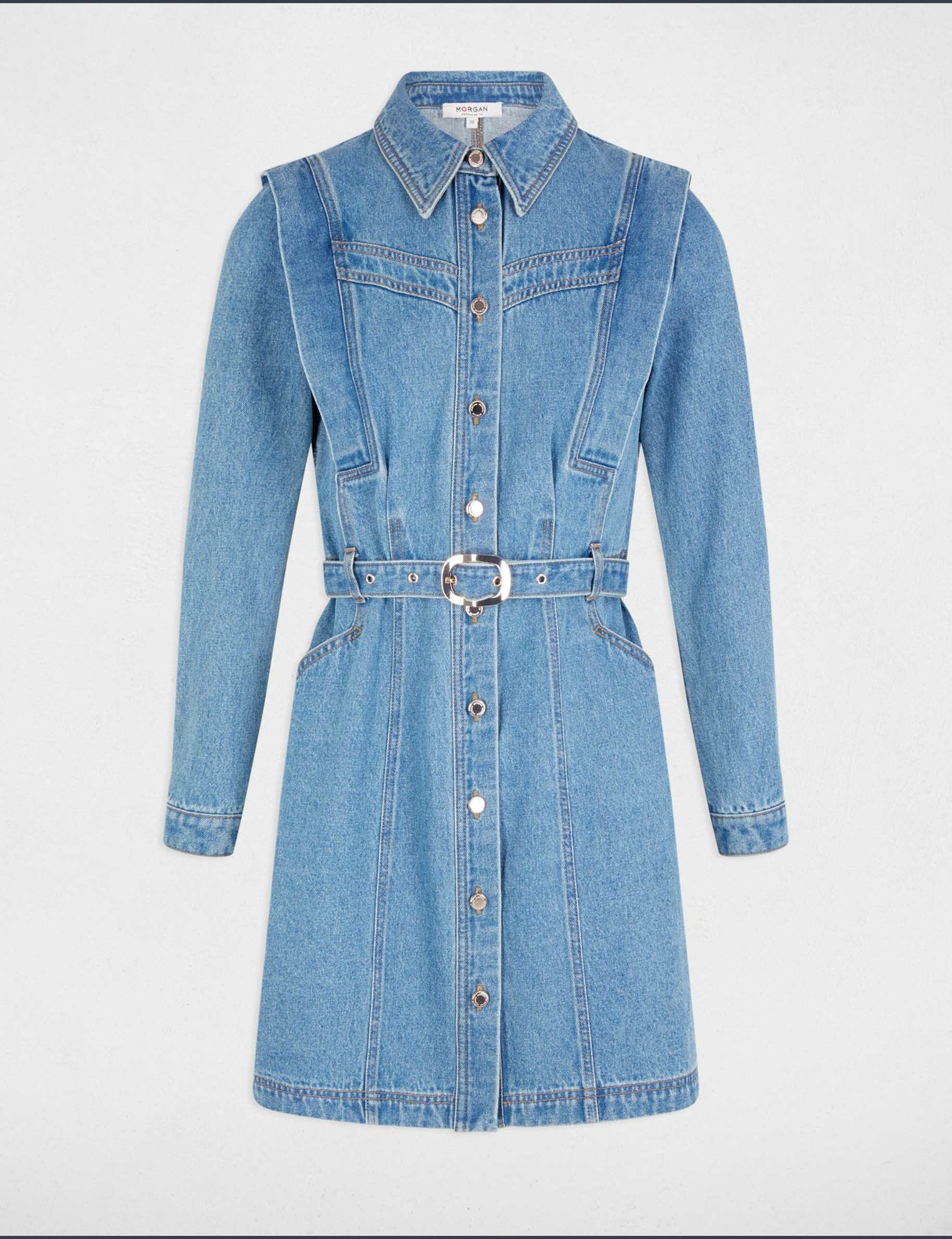 Fitted buttoned denim dress stone wash denim women