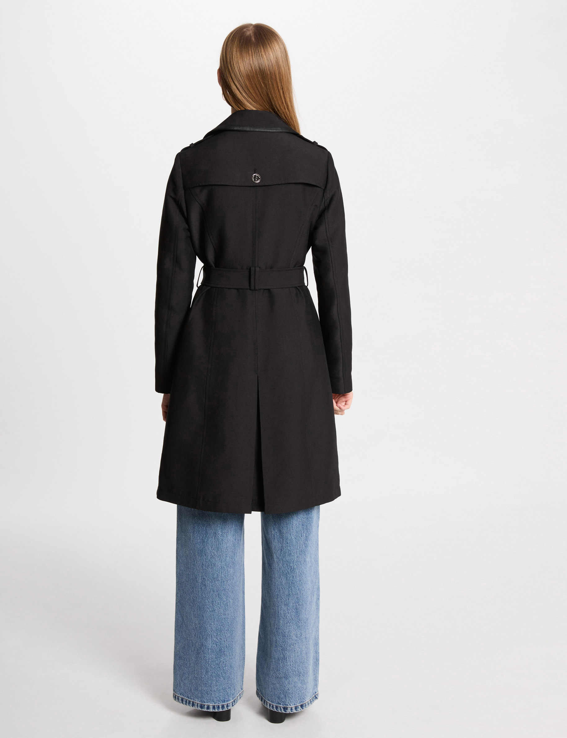 Belted long trenchcoat black women