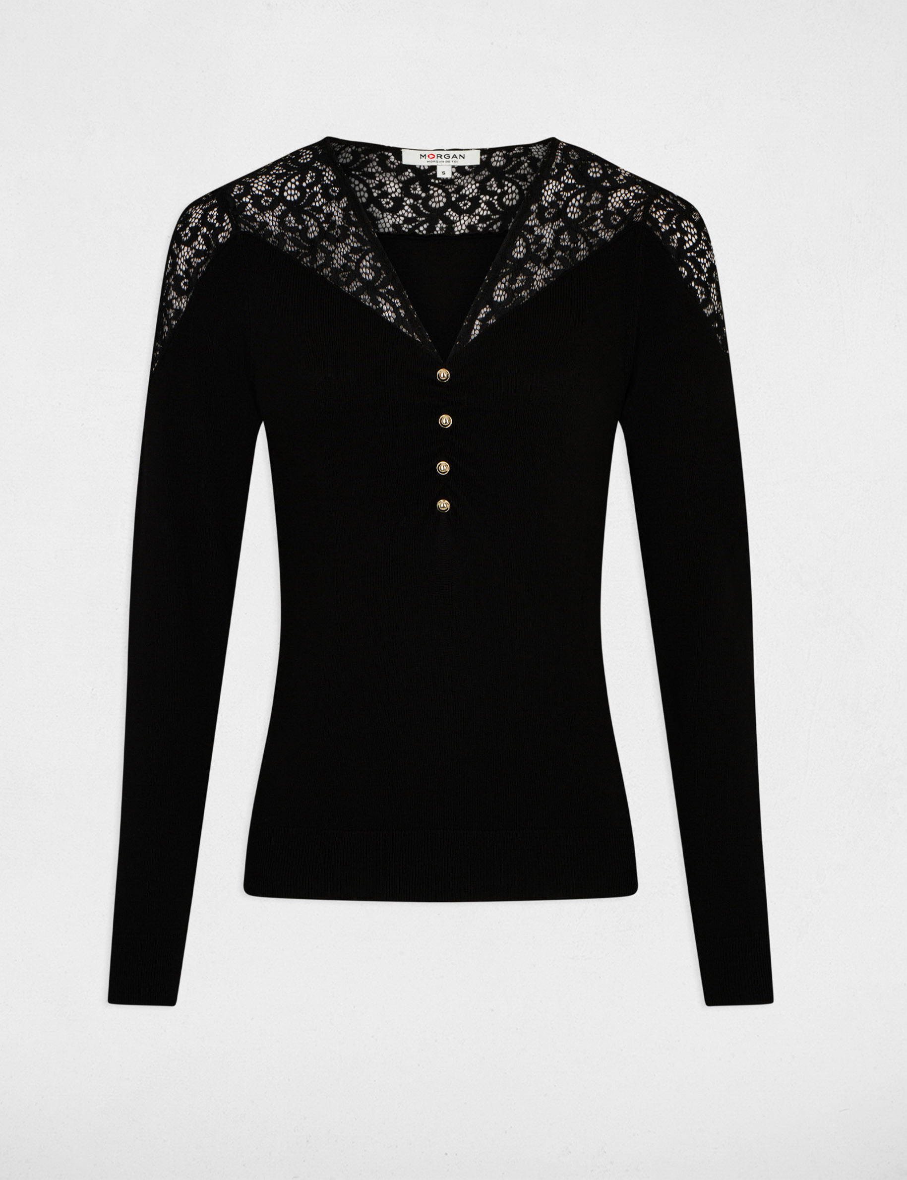 Long-sleeved jumper with lace black women