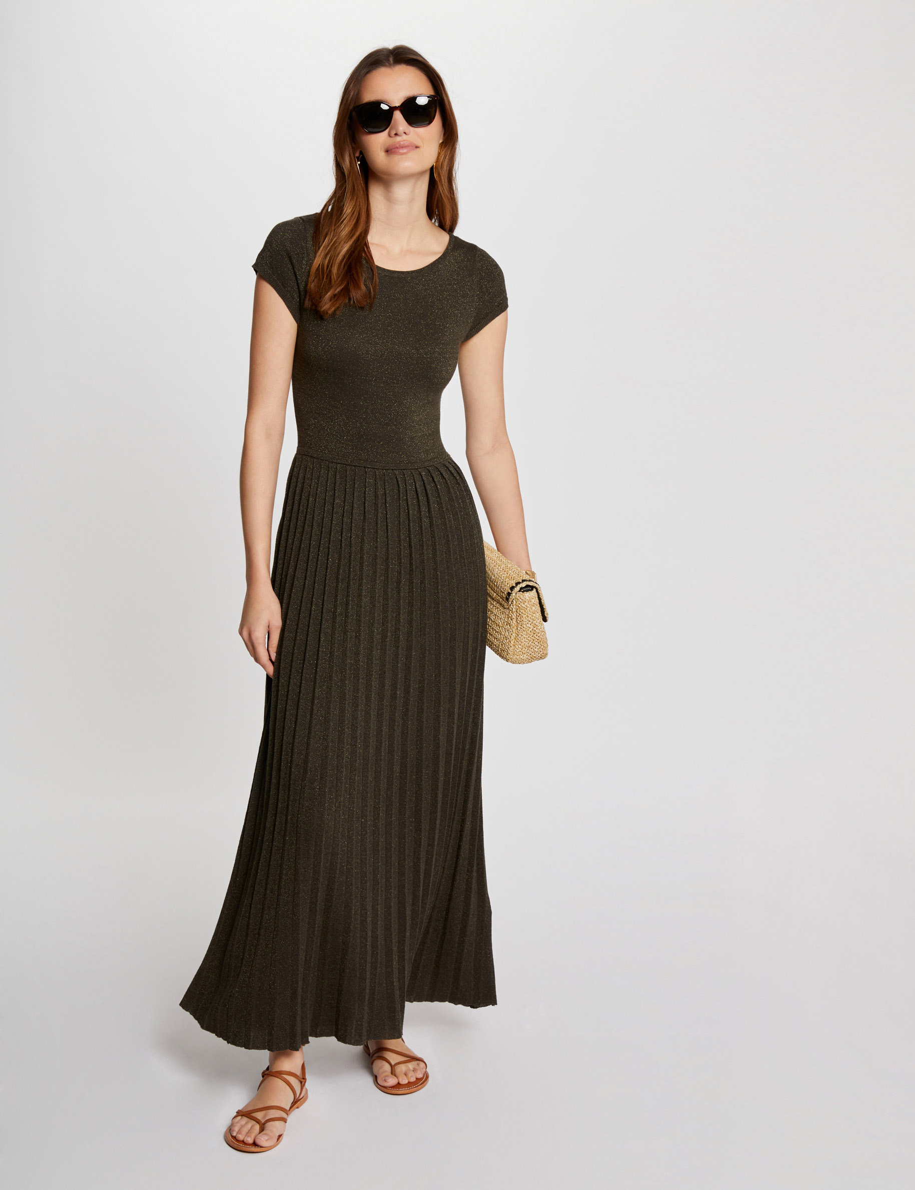 Fitted maxi knitted dress khaki green women