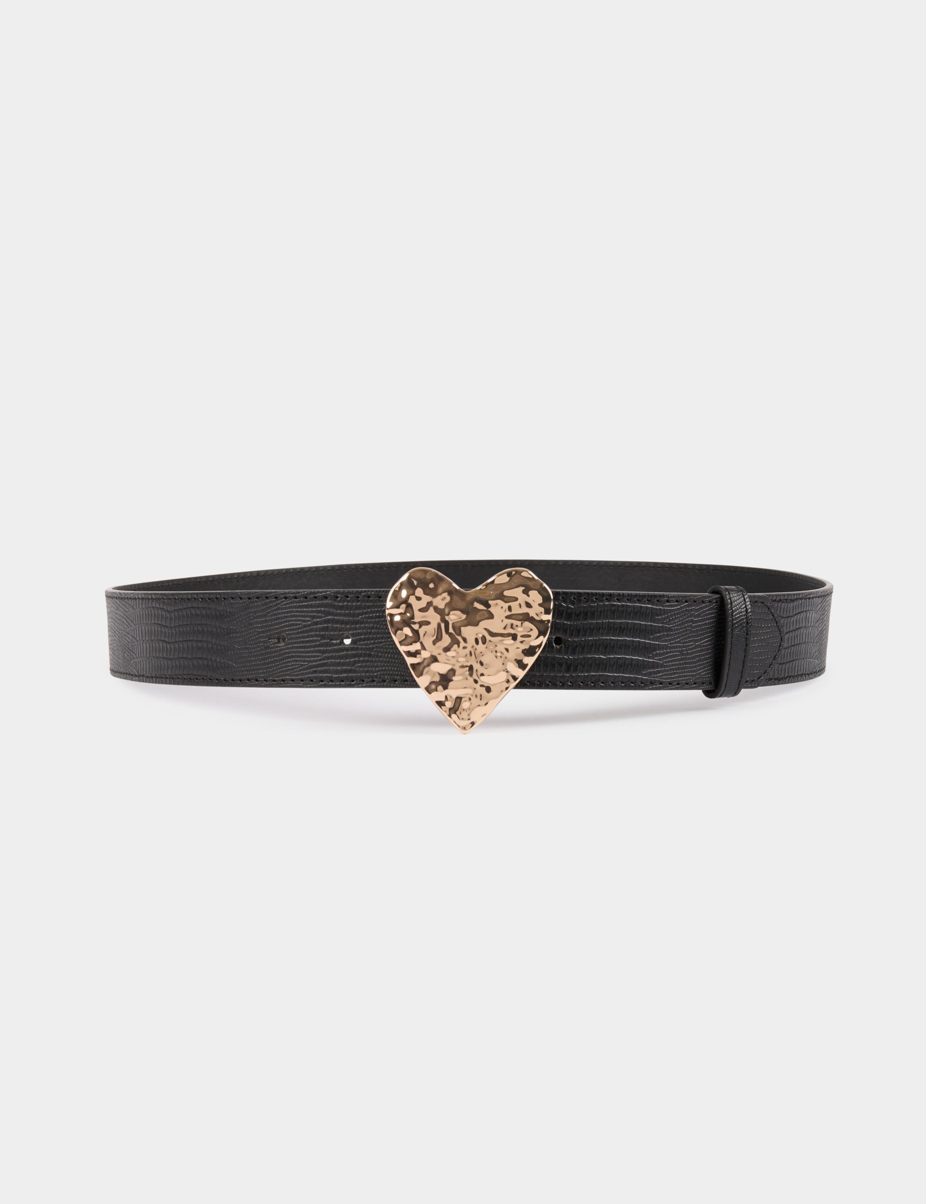 Croc belt heart-shaped buckle black women