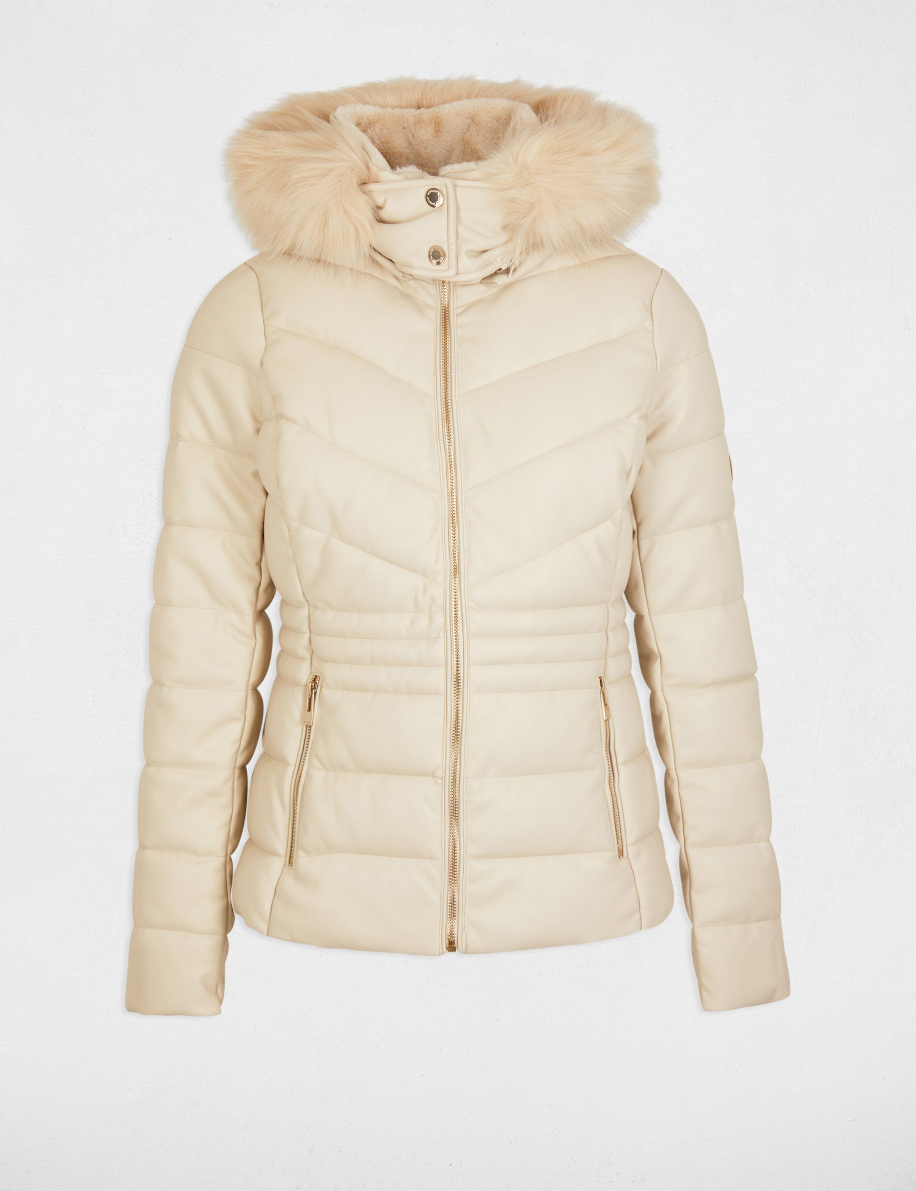 Faux leather padded jacket ivory women