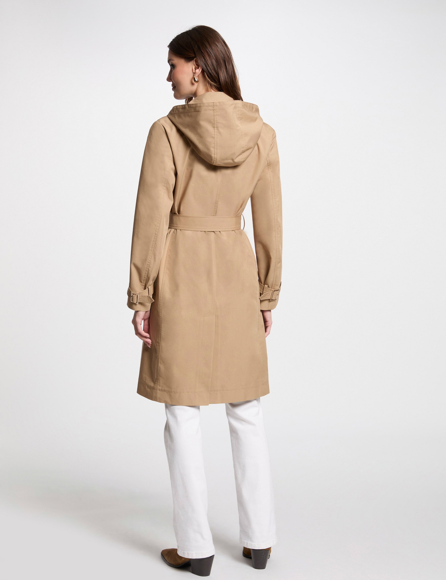 Belted long trenchcoat beige women