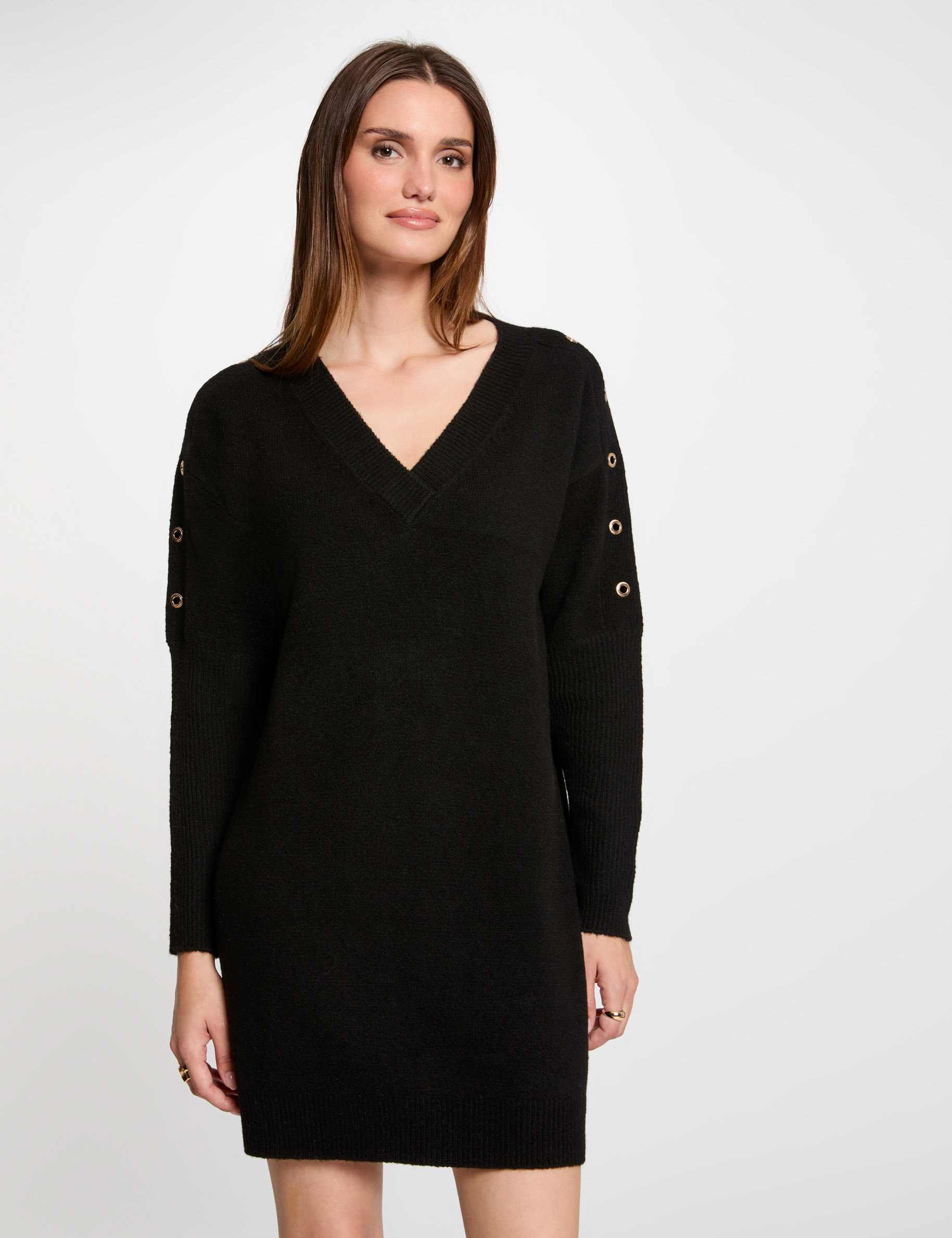 Straight knitted dress eyelets black women