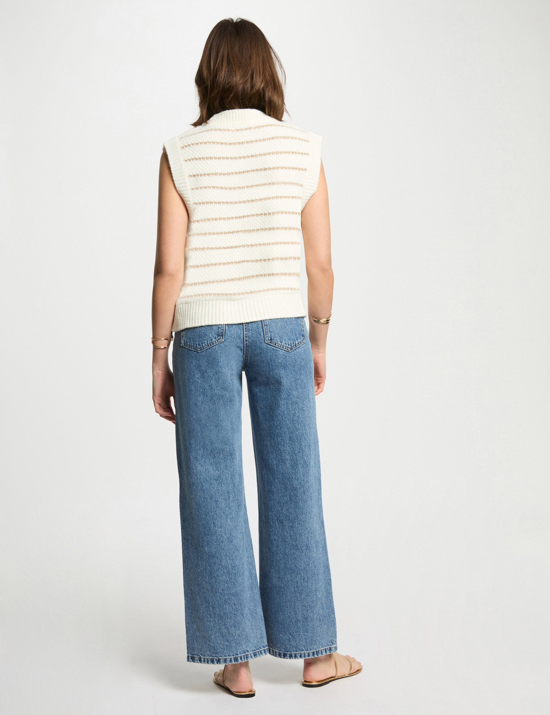 striped sleeveless cardigan beige women Striped sleeveless cardigan beige women