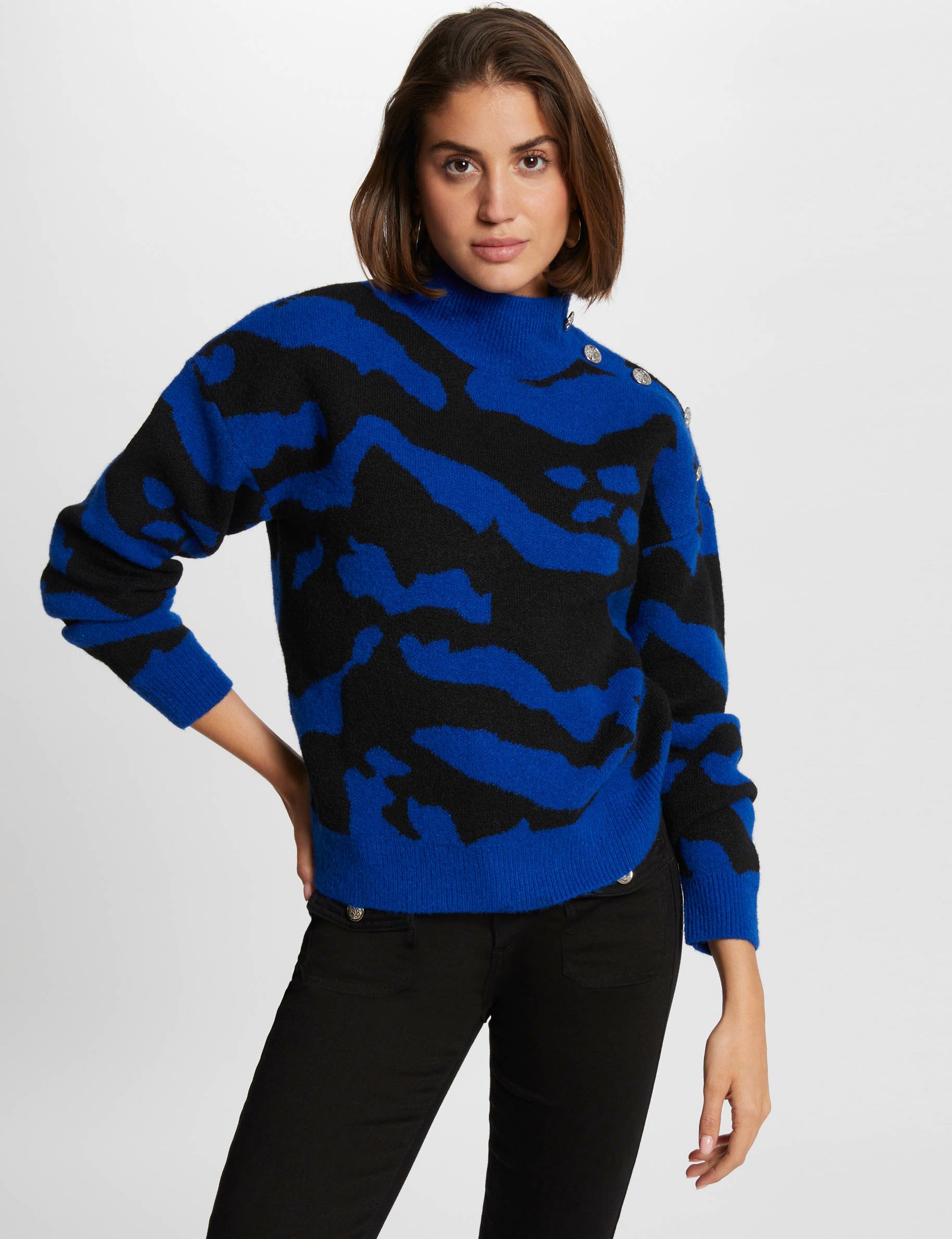 Printed jumper high collar electric blue women