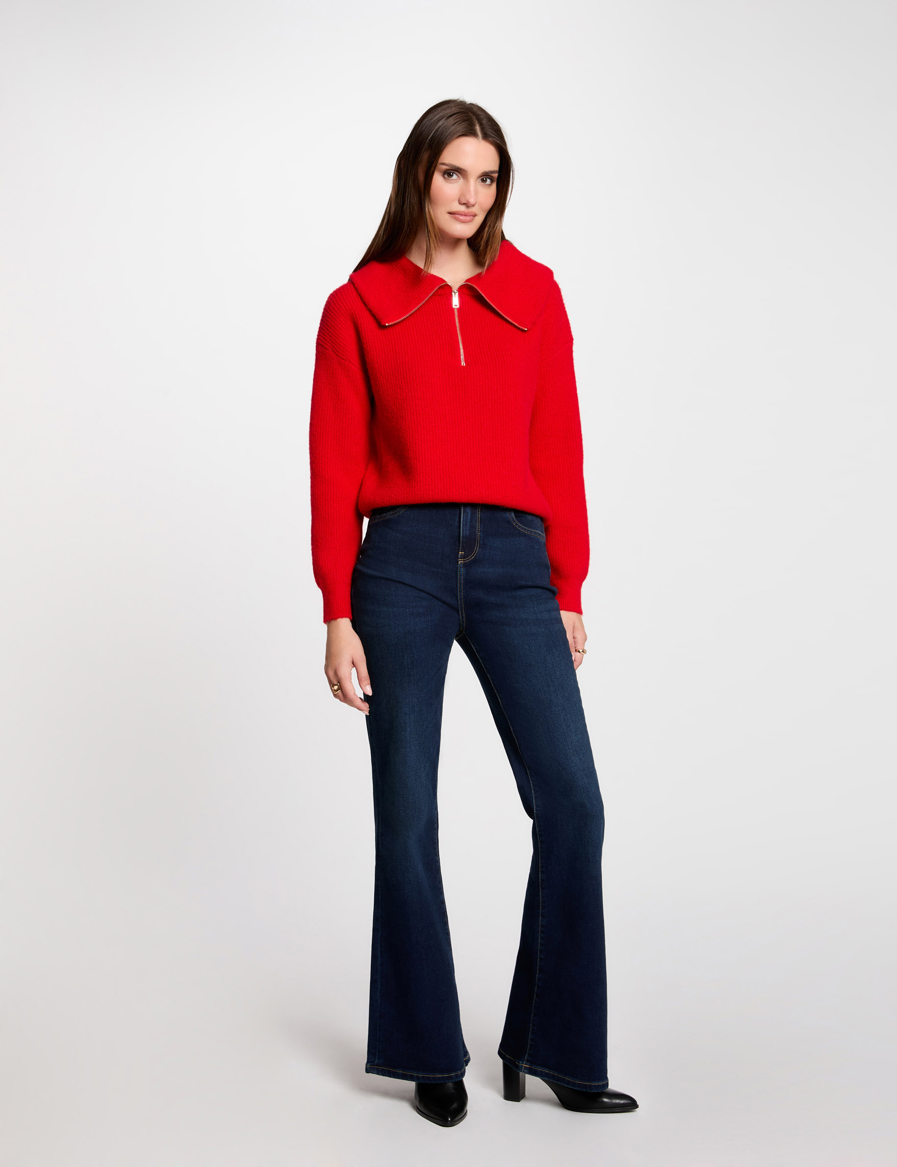 Jumper with zipped-rollneck red women