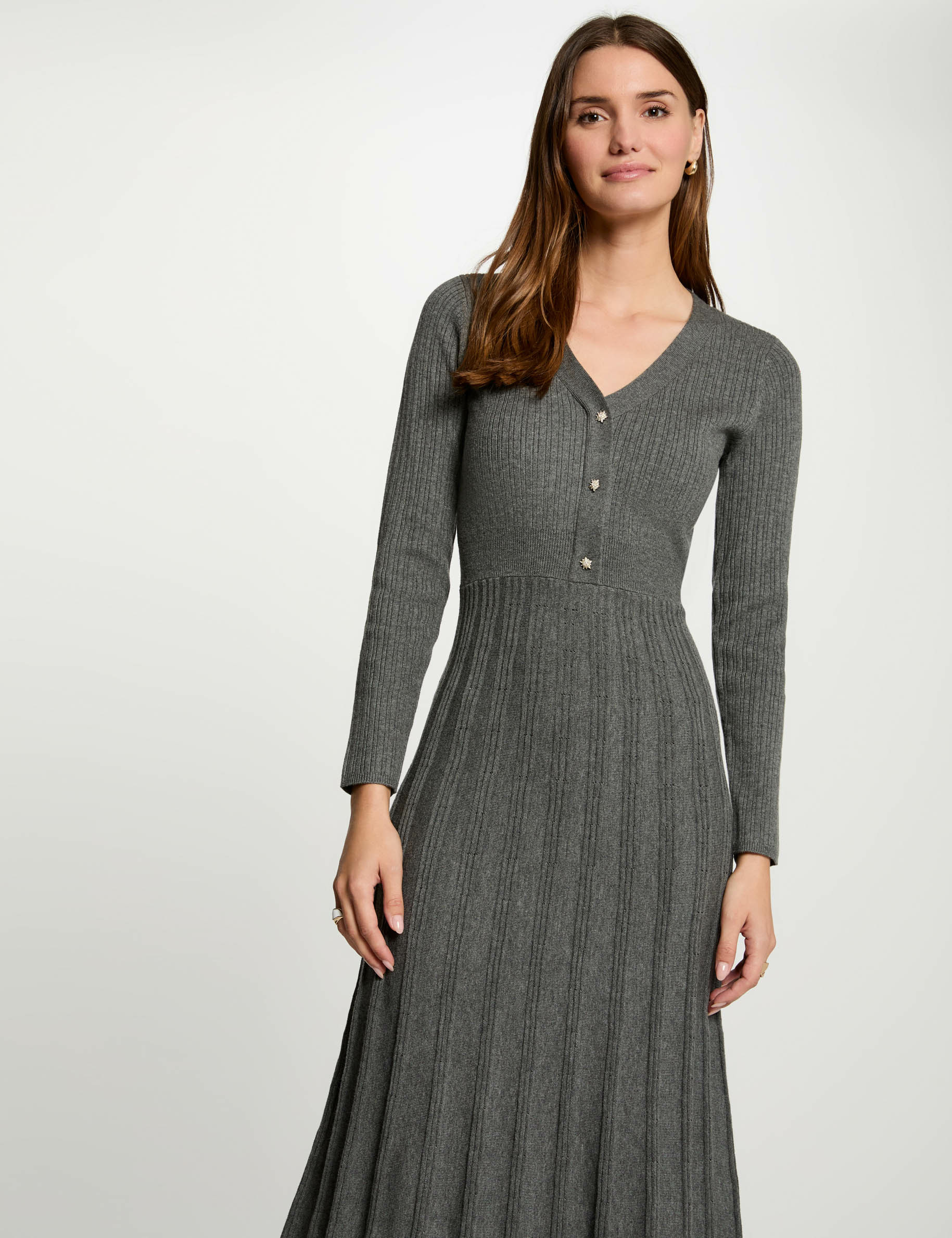 Fitted midi knitted dress anthracite grey women