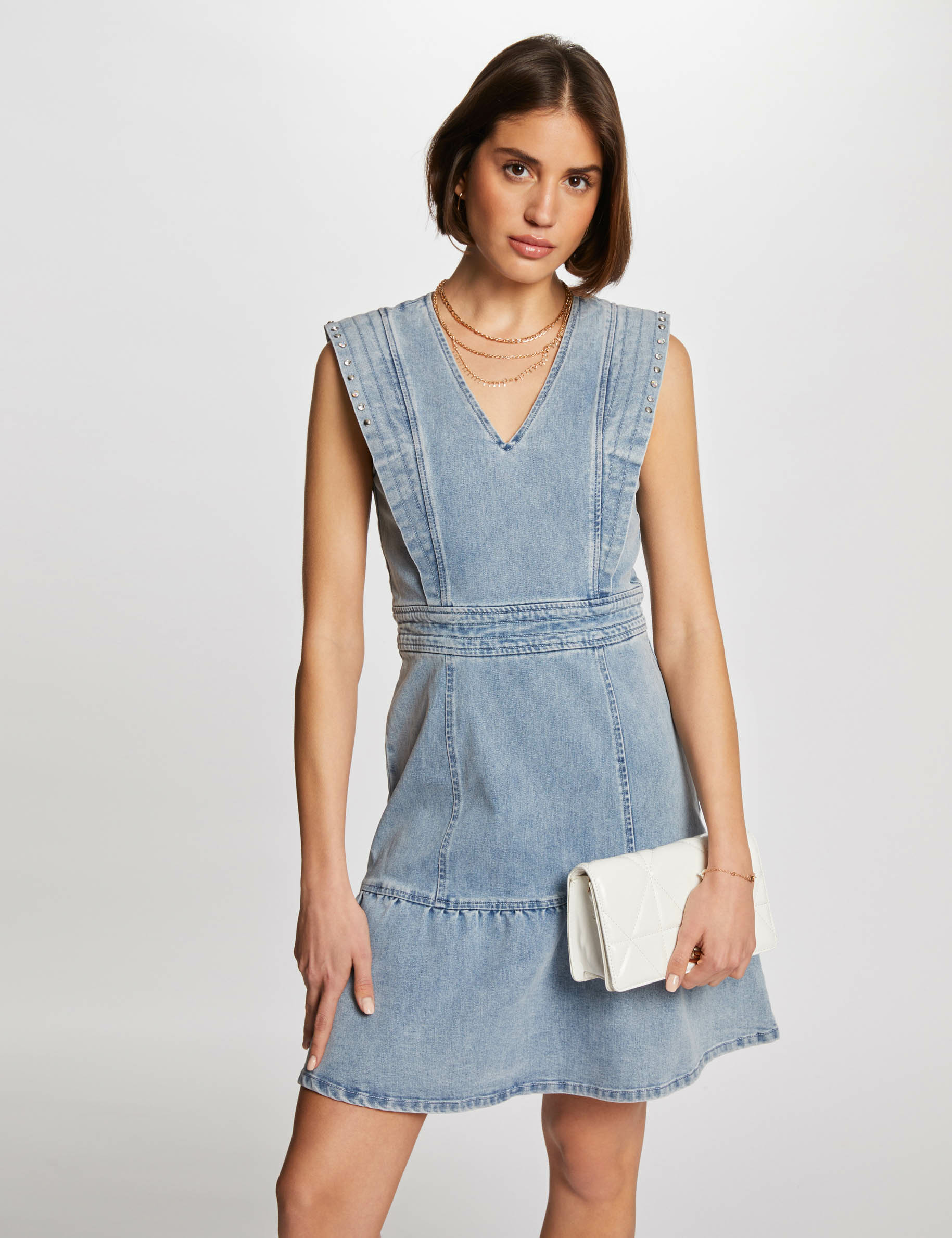 Mini skater denim dress jean bleached women