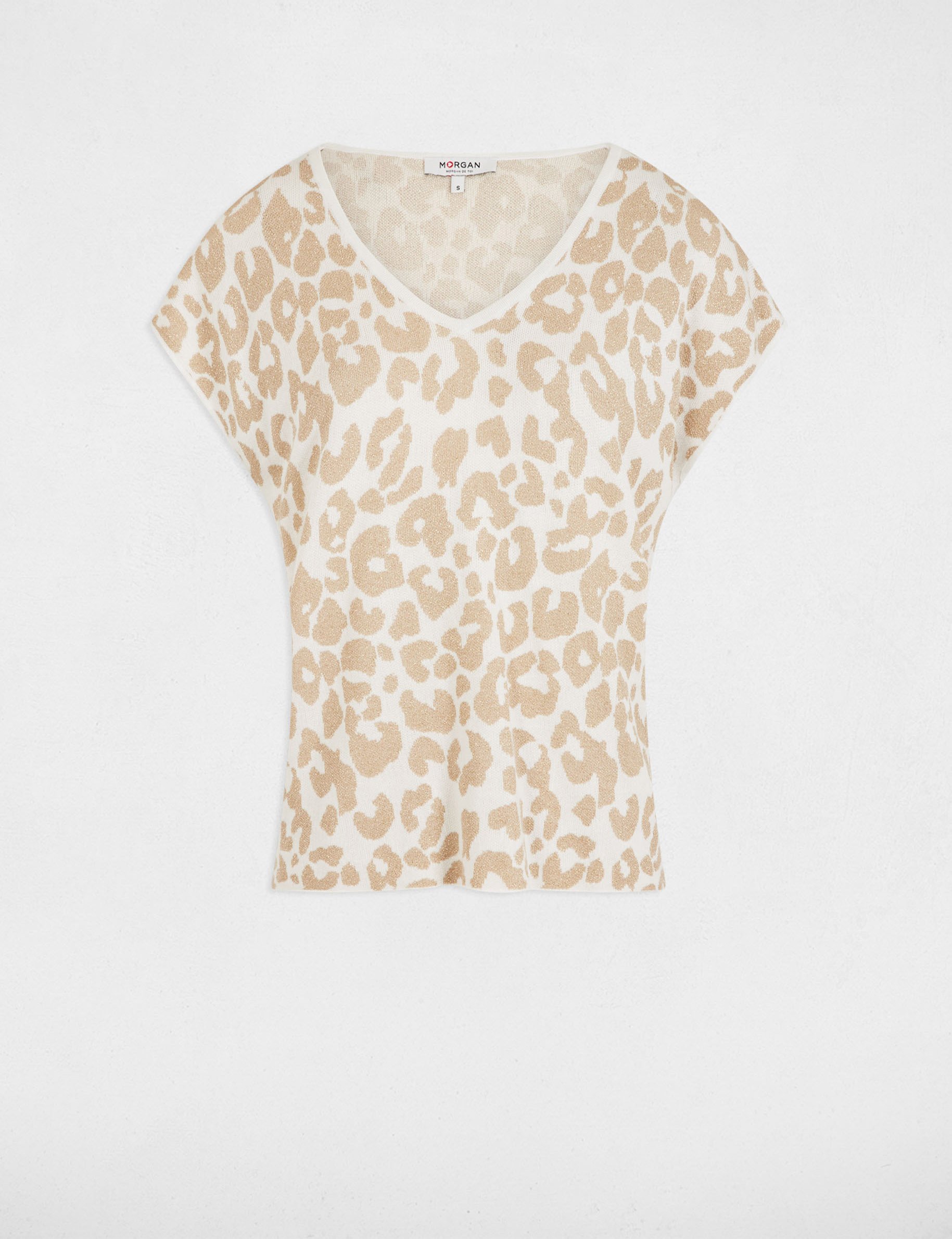 Printed short-sleeved jumper ivory women