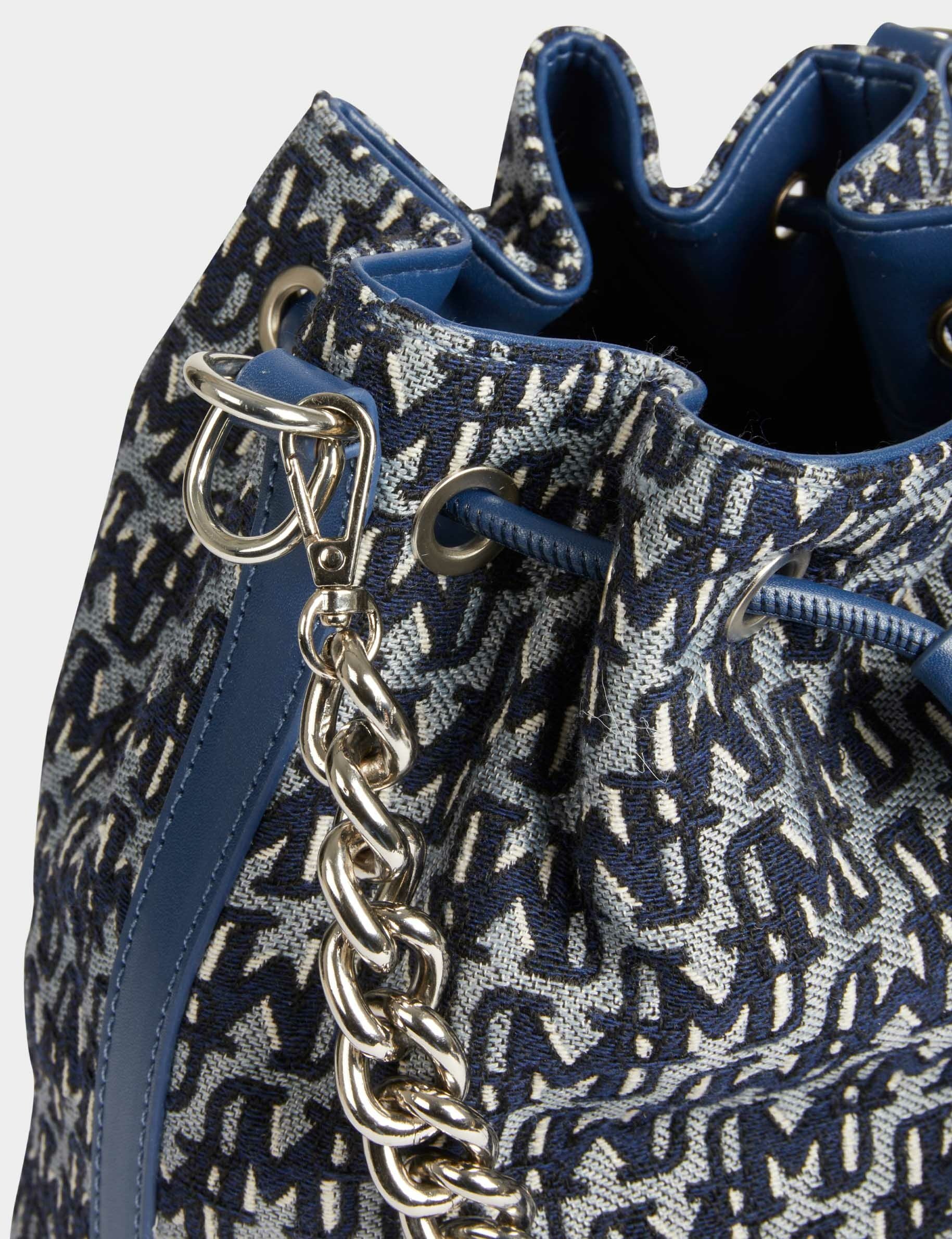 Bucket bag monogram print stone wash denim women