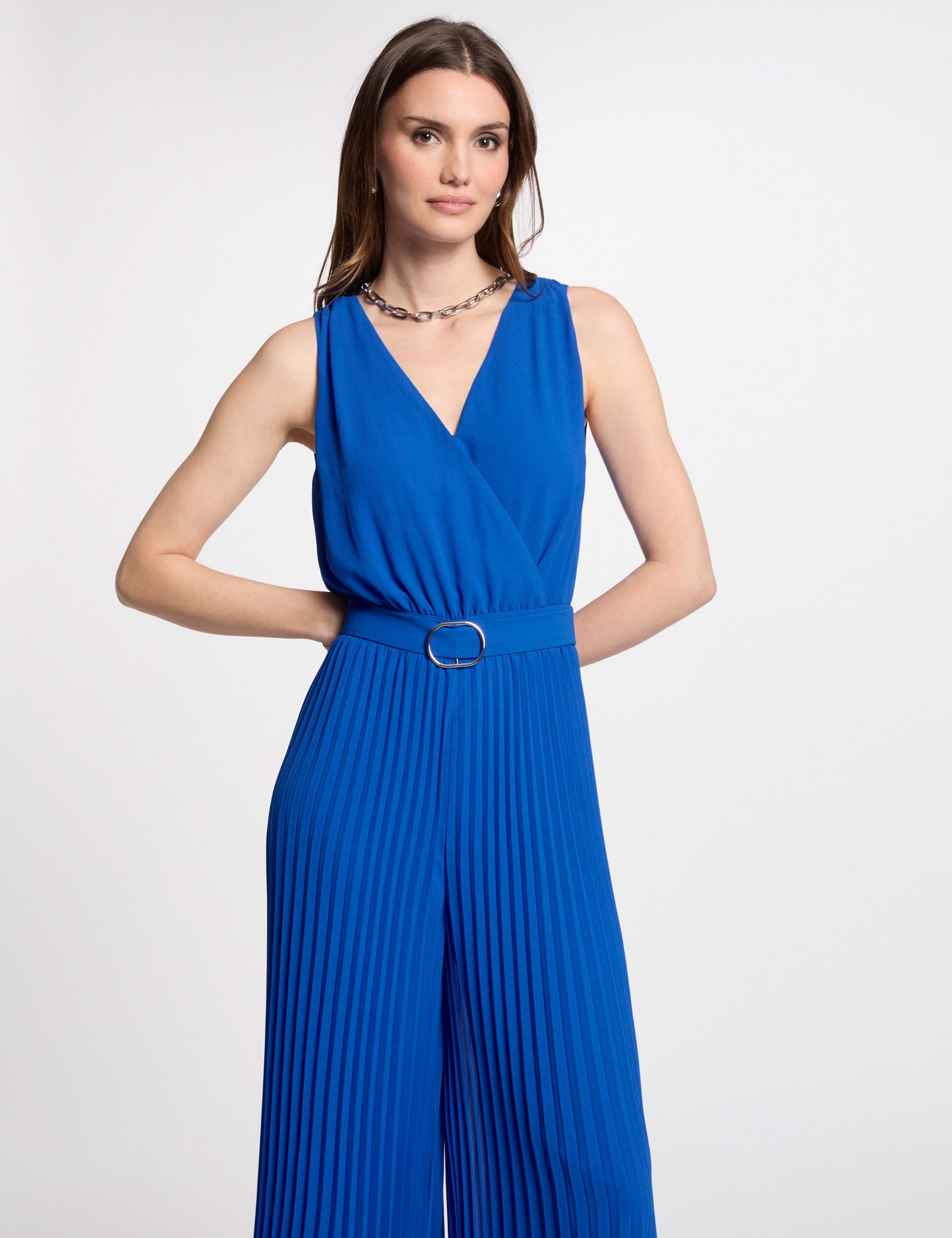 Loose jumpsuit with pleated legs electric blue women