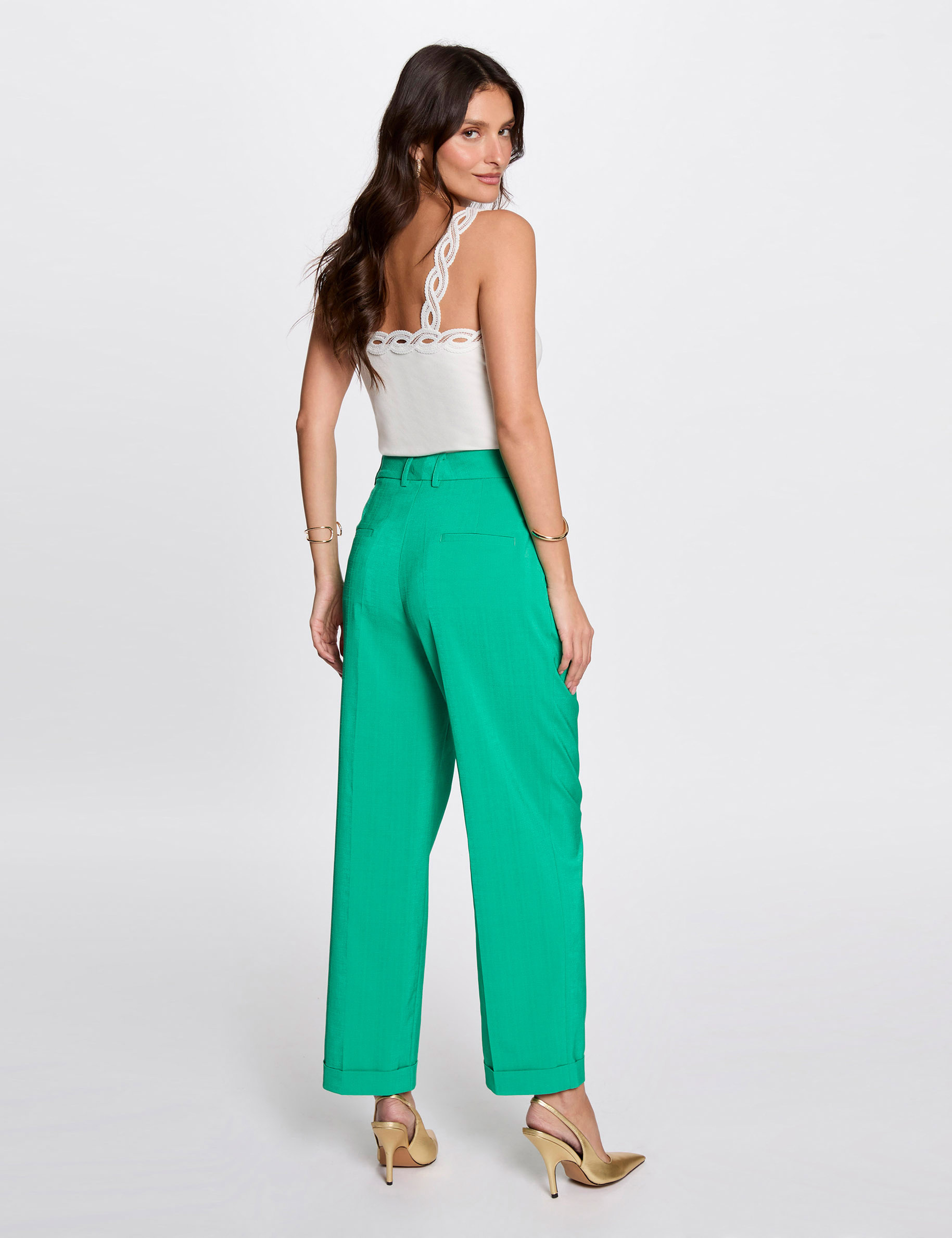 Straight trousers with darts emerald green women