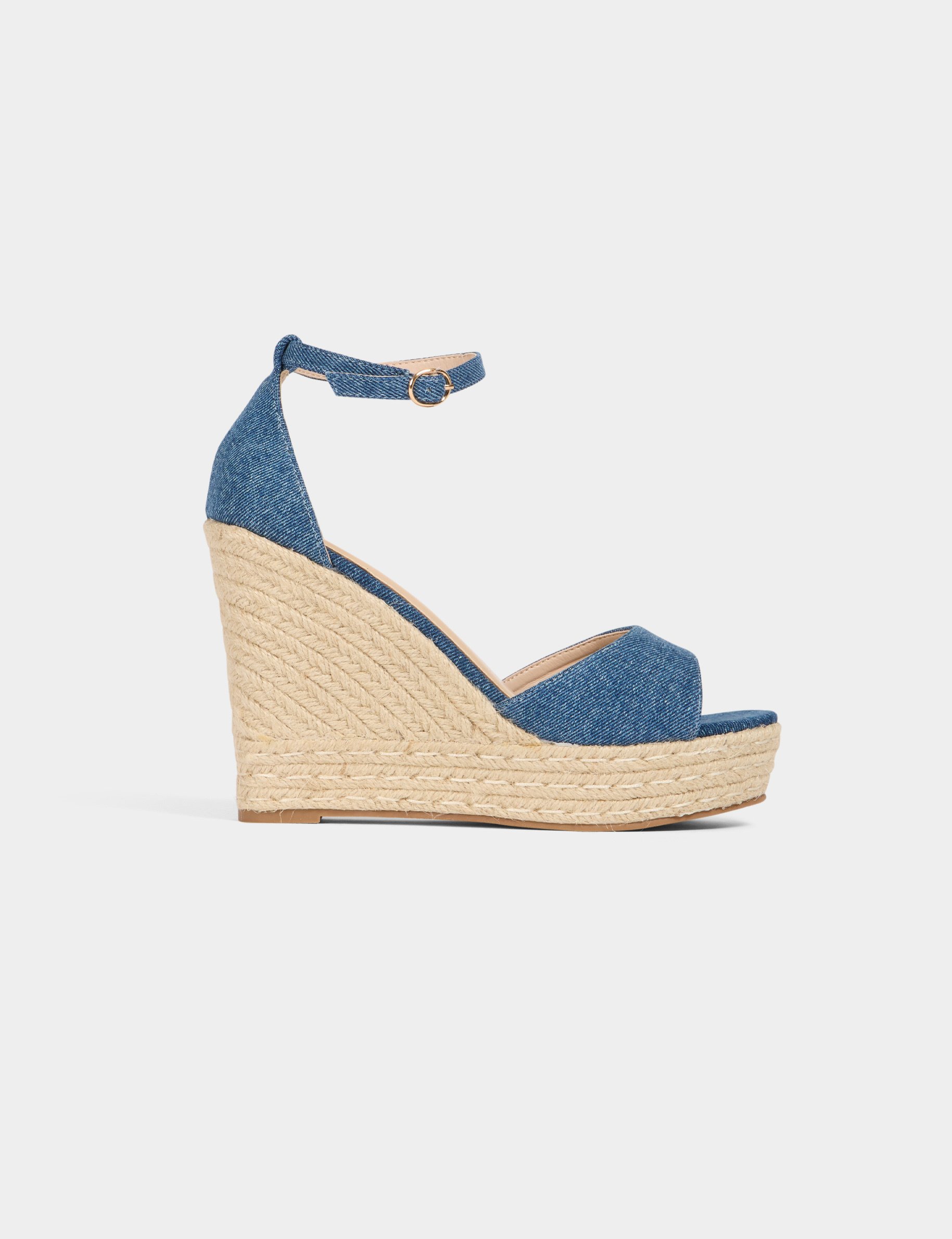 Denim sandals wedge heels raw denim women