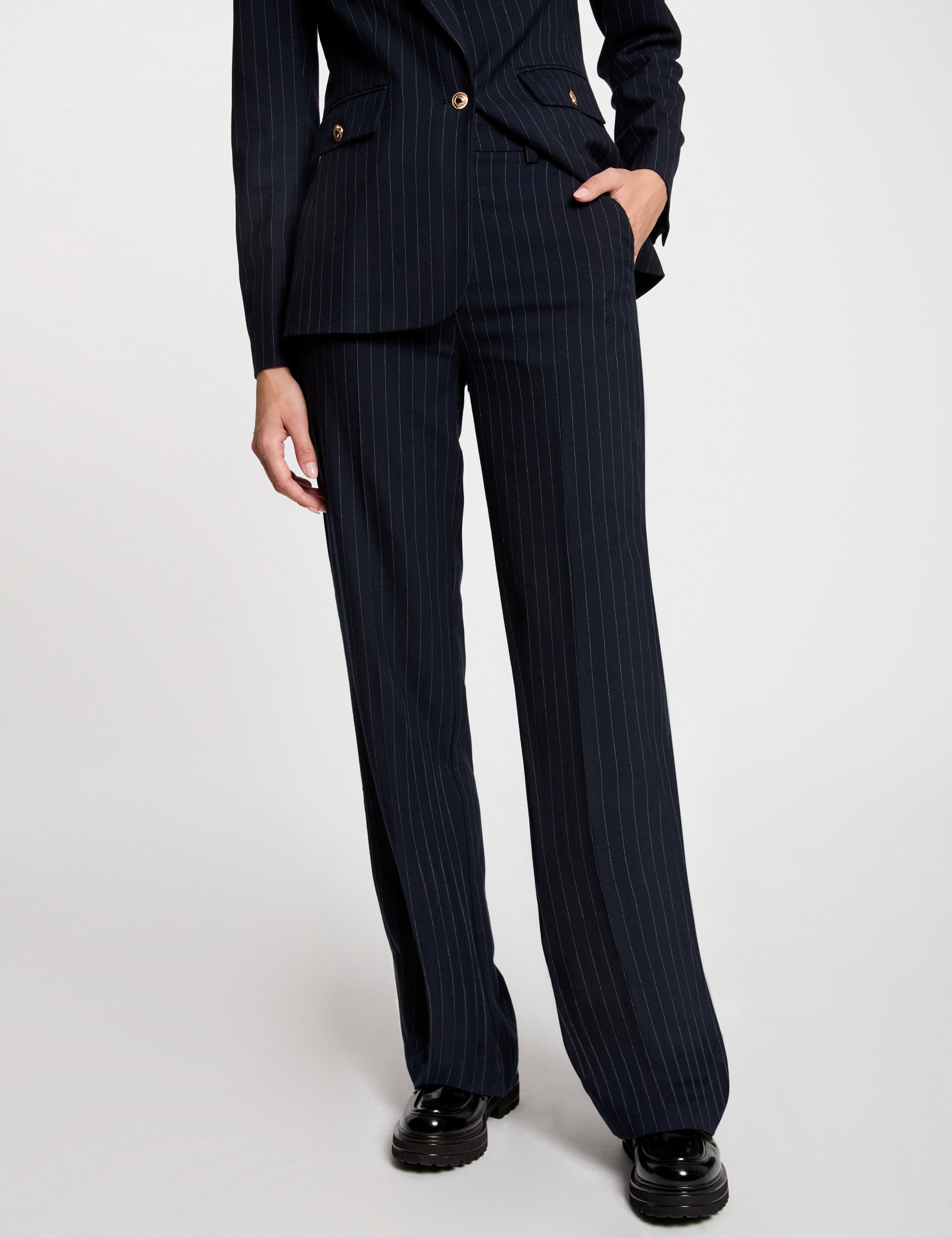 Flare trousers with stripes navy women