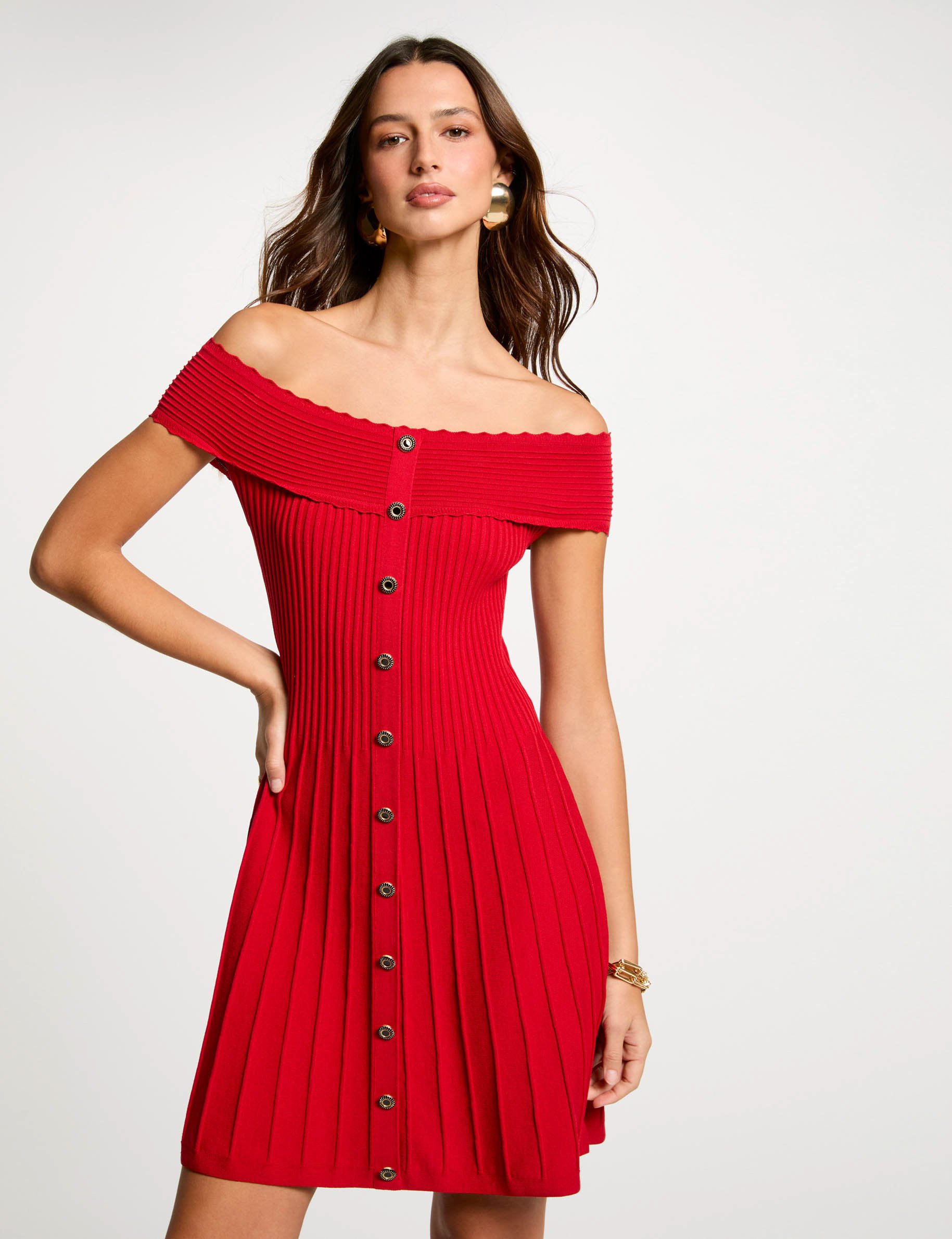 A-line mini knitted dress red women