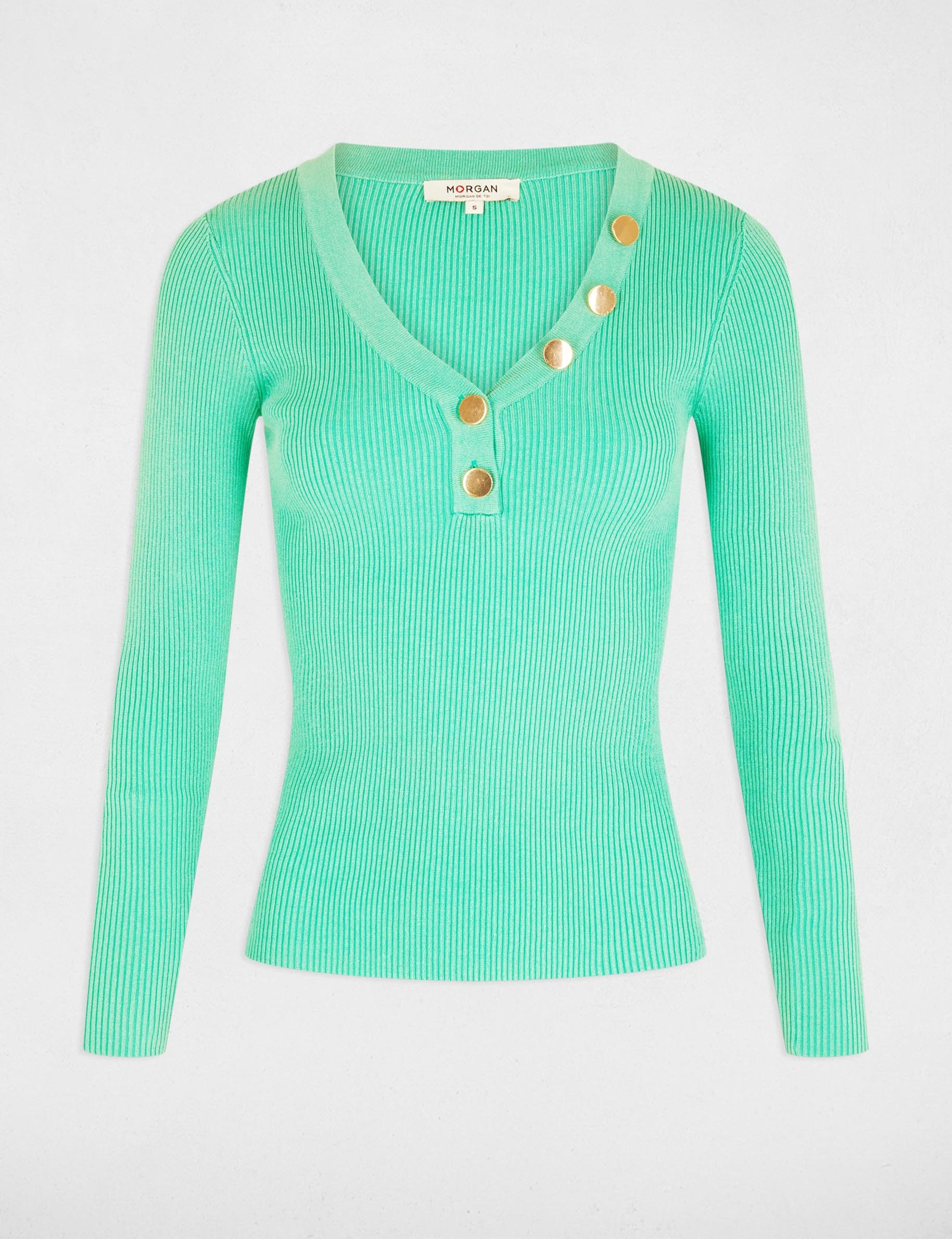 Long-sleeved jumper buttons fine knit mint green women