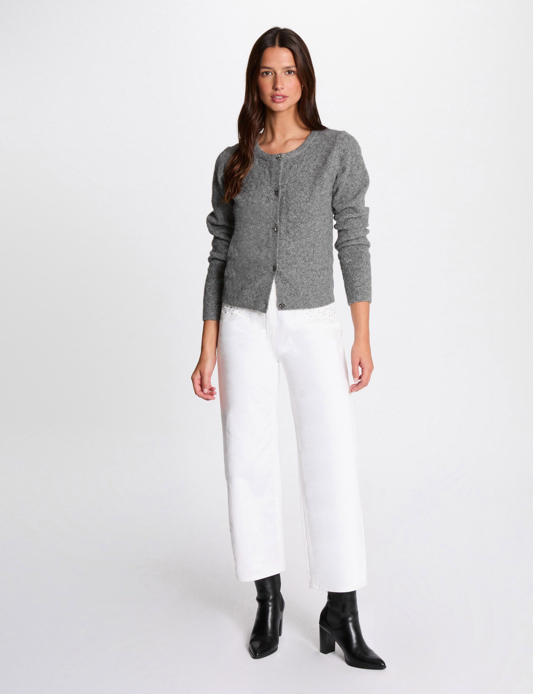 Long-sleeved cardigan anthracite grey women