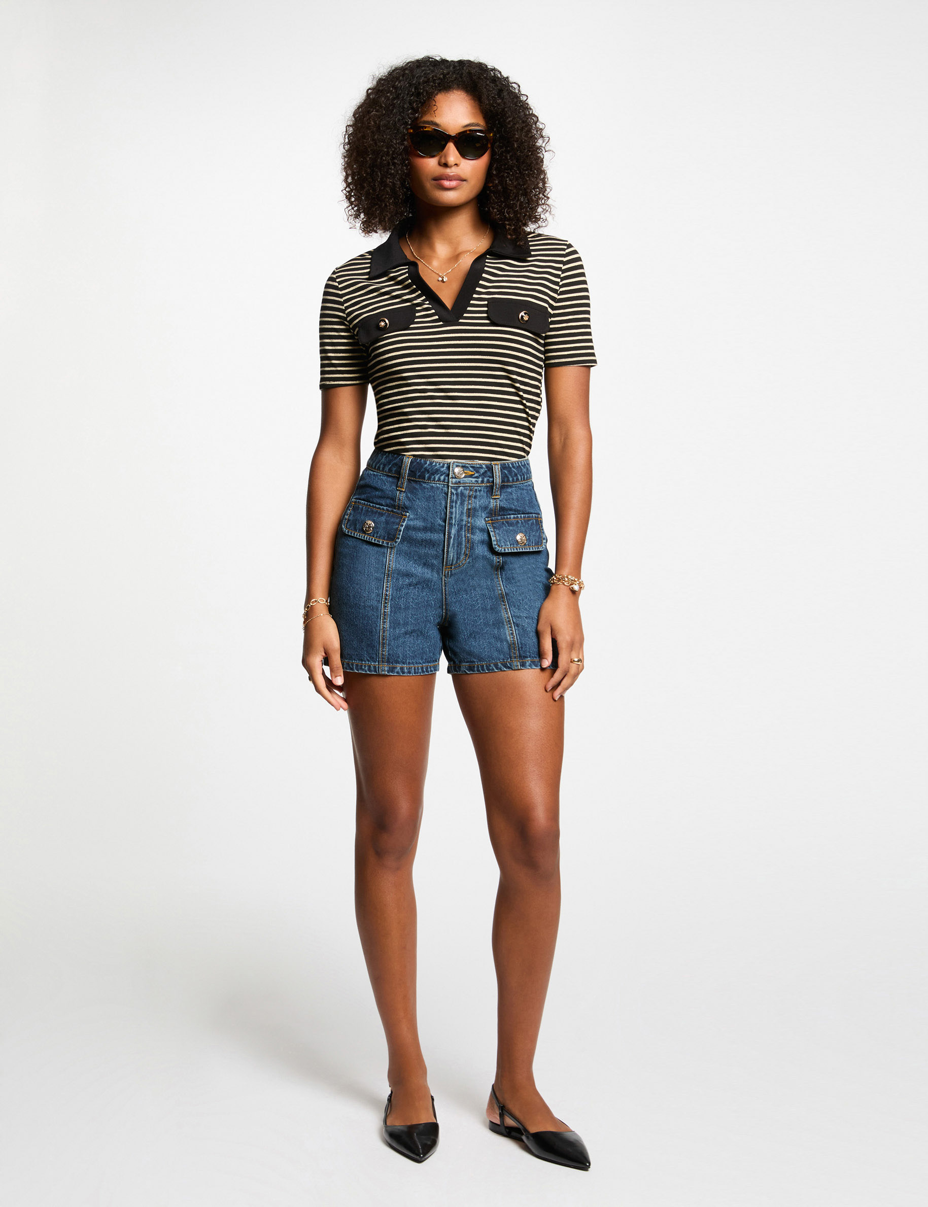 Striped short-sleeved t-shirt black women