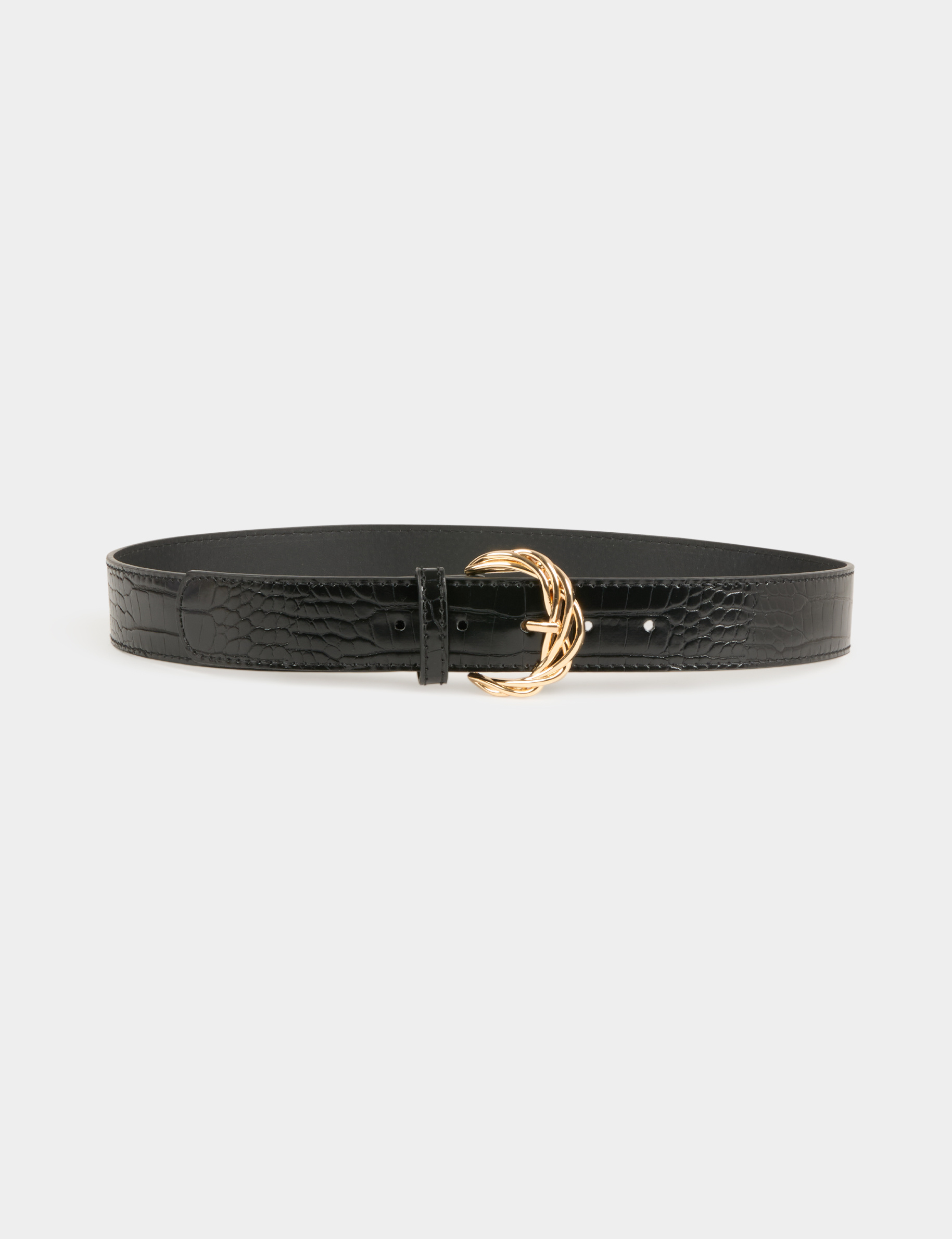 Croc belt braided buckle black ladies'