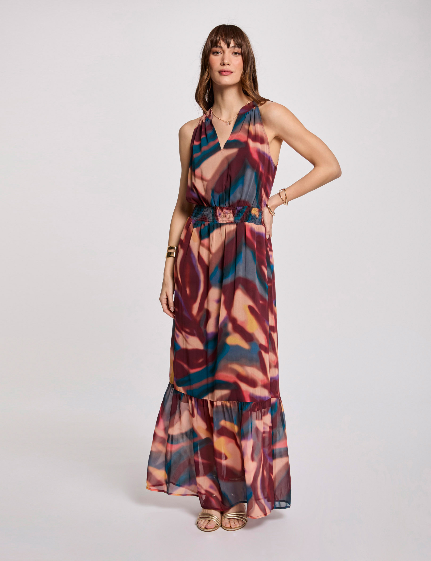 Printed maxi straight dress multicolor women