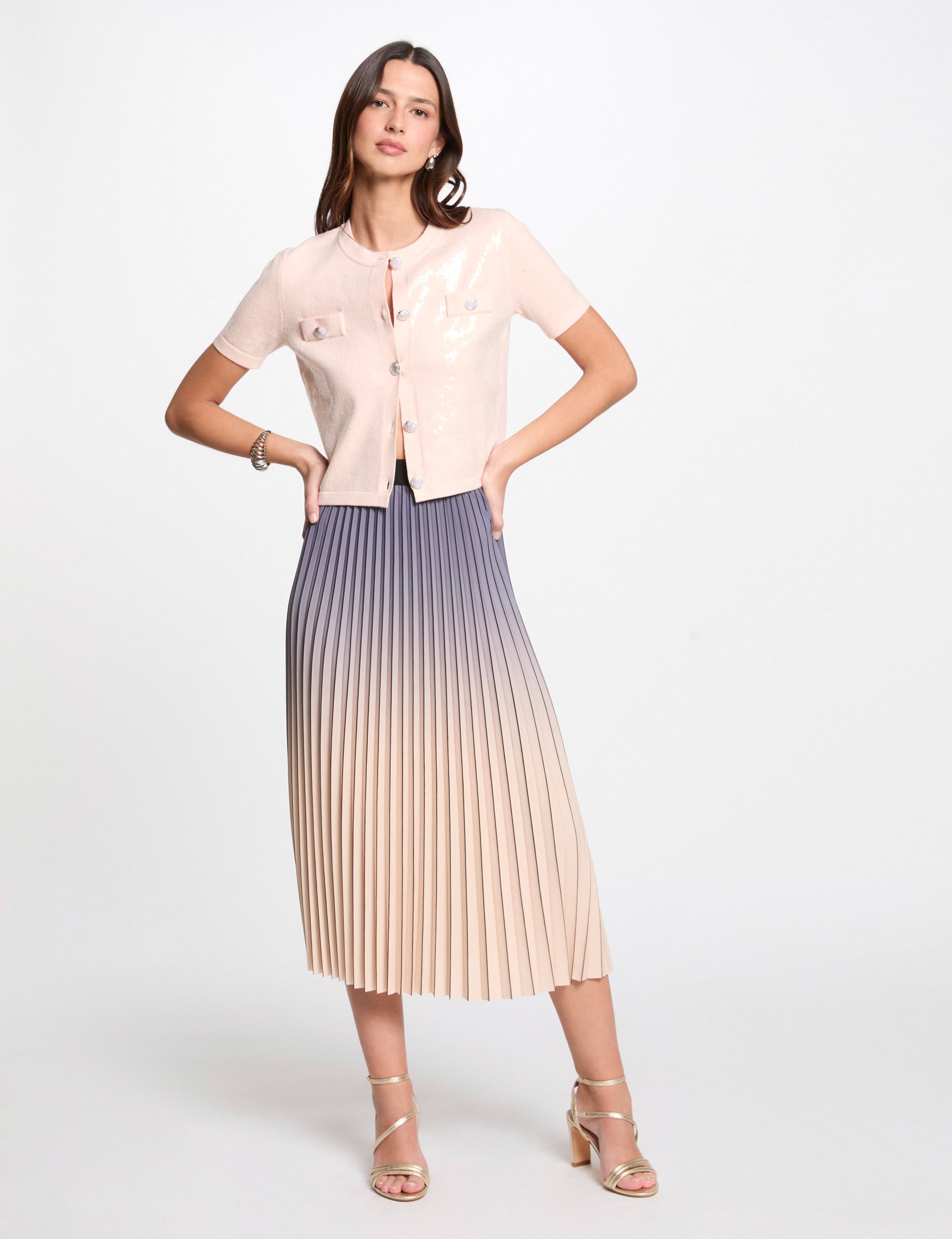 Maxi pleated skirt light pink women