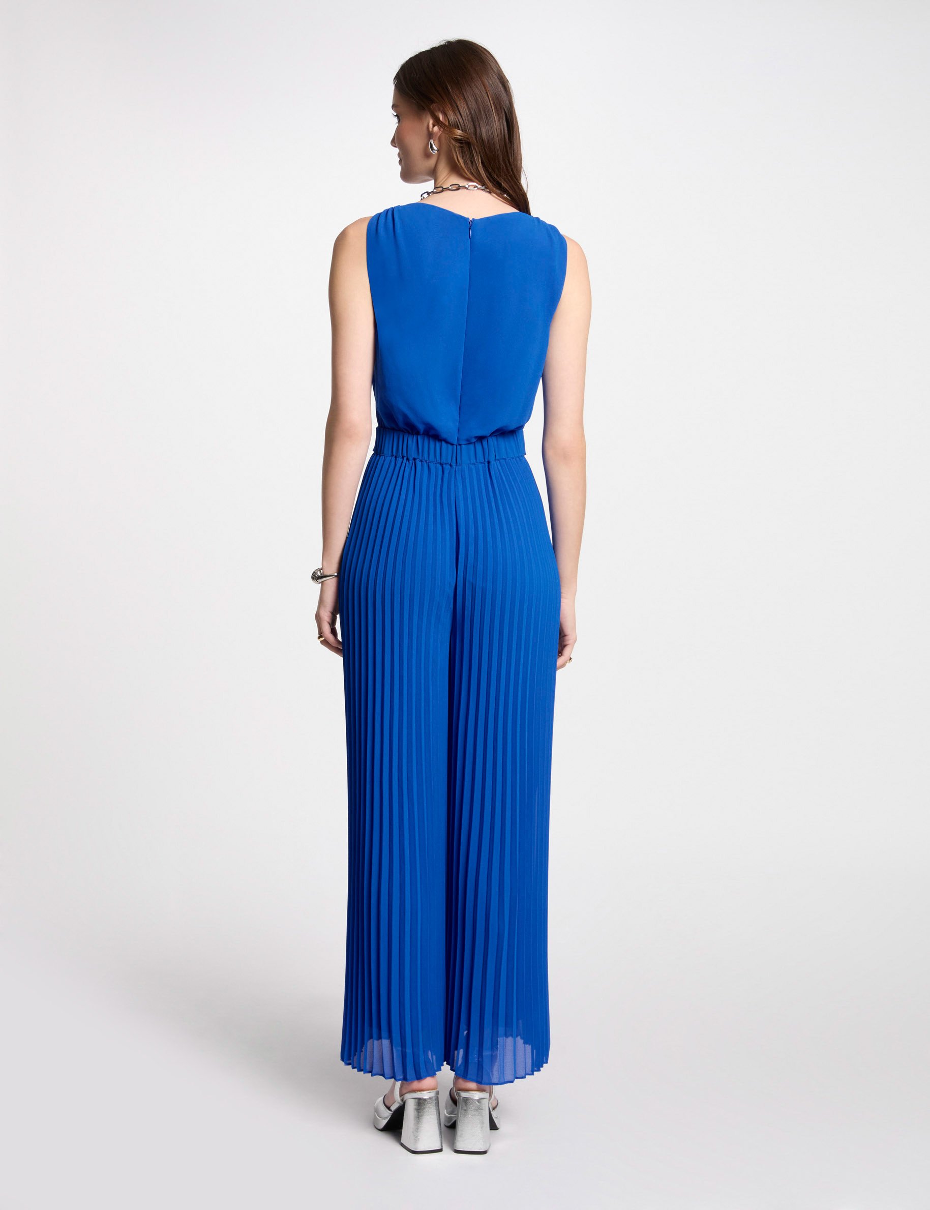 Loose jumpsuit with pleated legs electric blue women