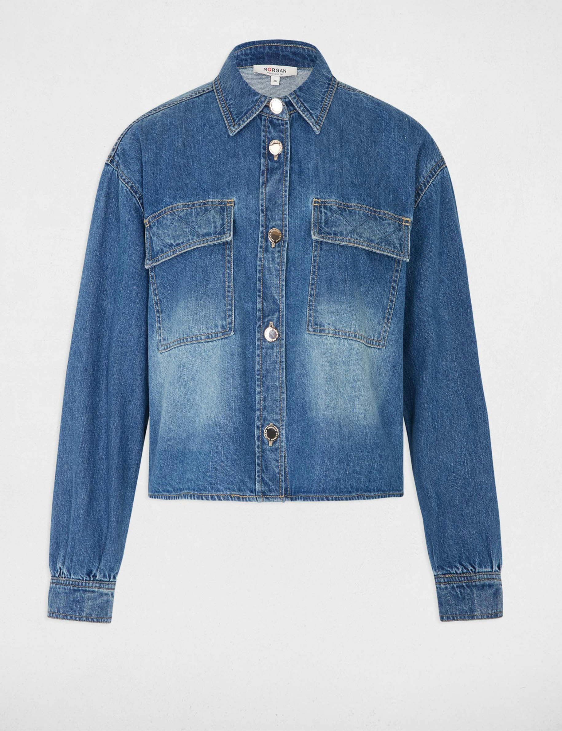 Straight denim jacket stone wash denim women