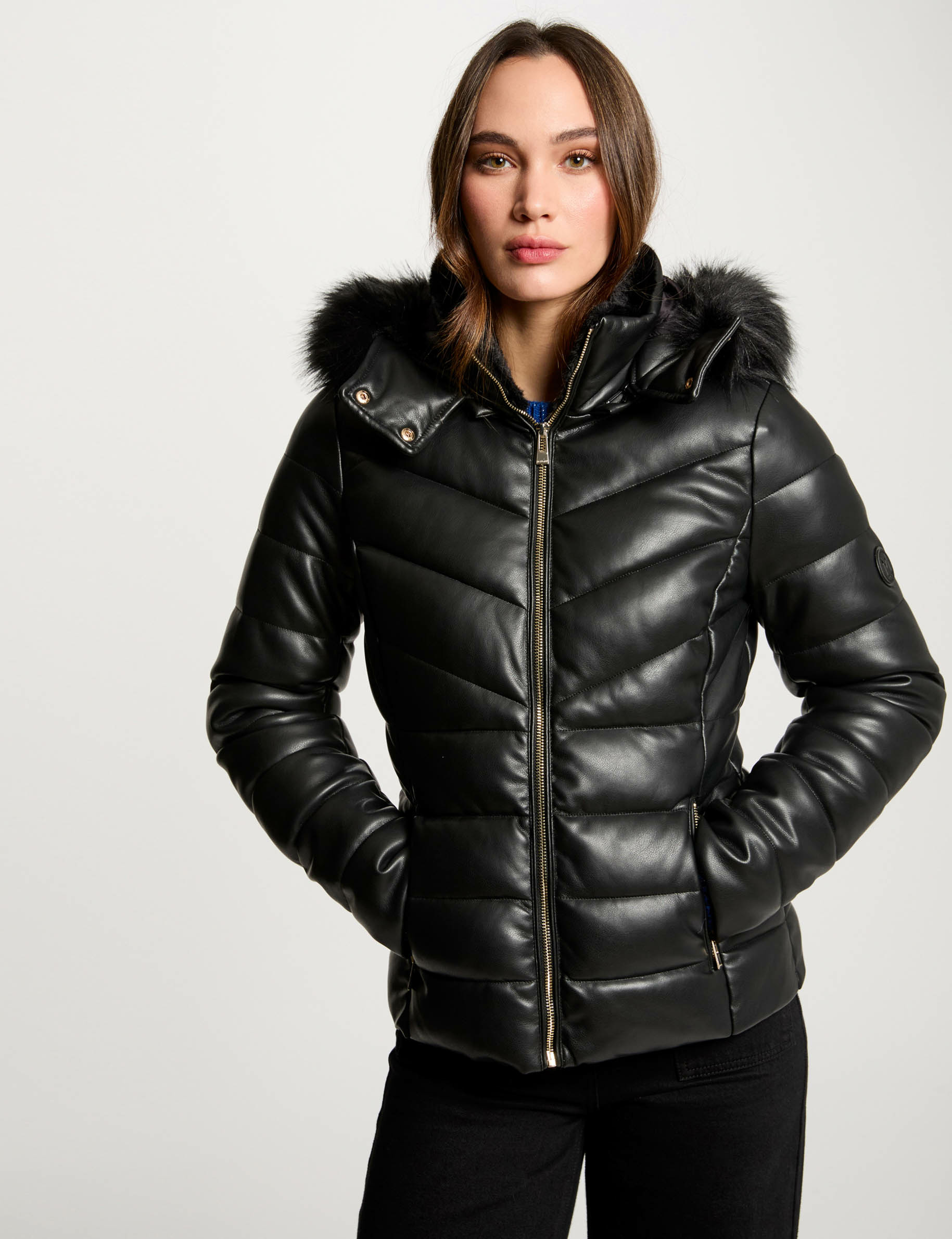 Faux leather padded jacket black women Morgan