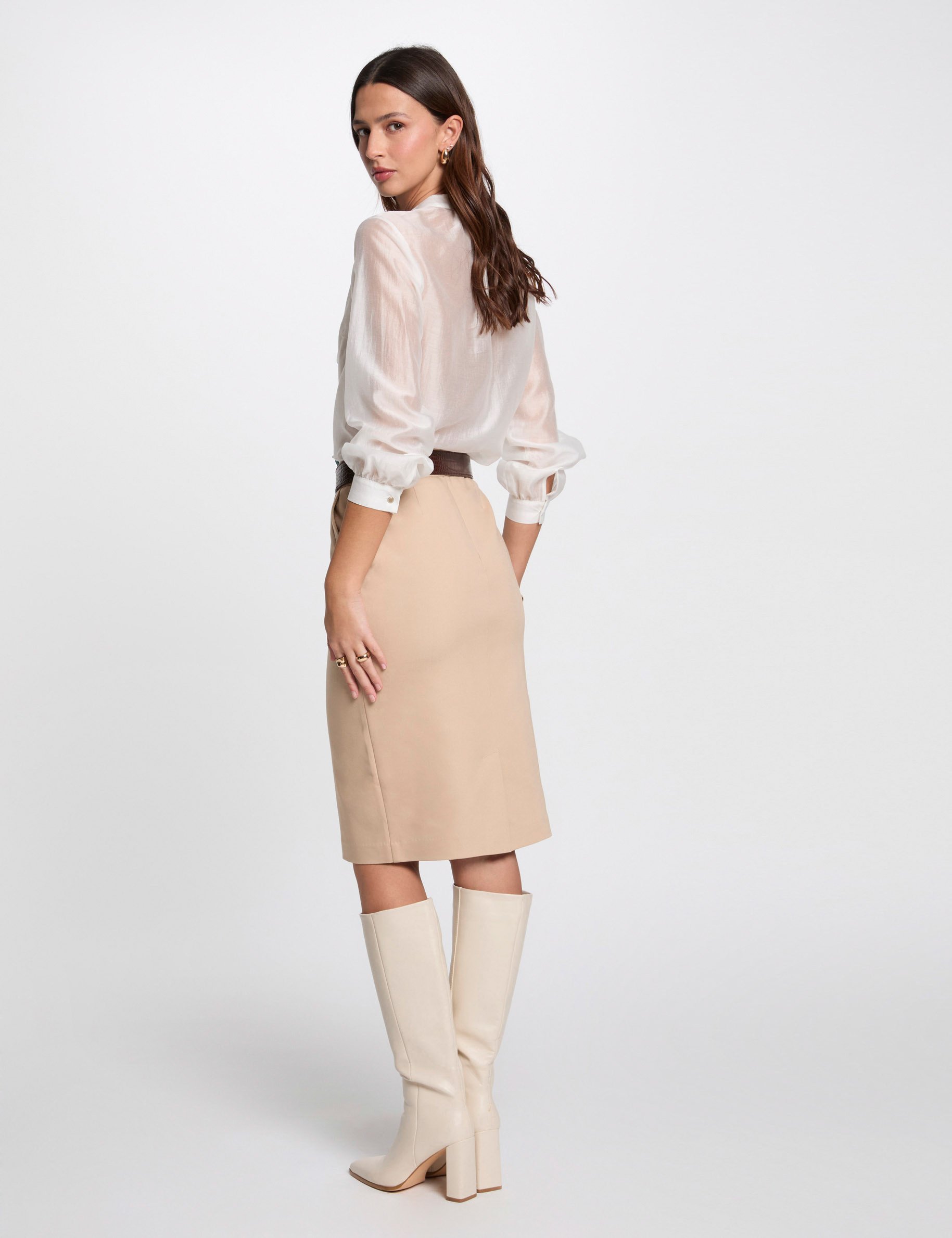 Knee-length pencil skirt light brown women