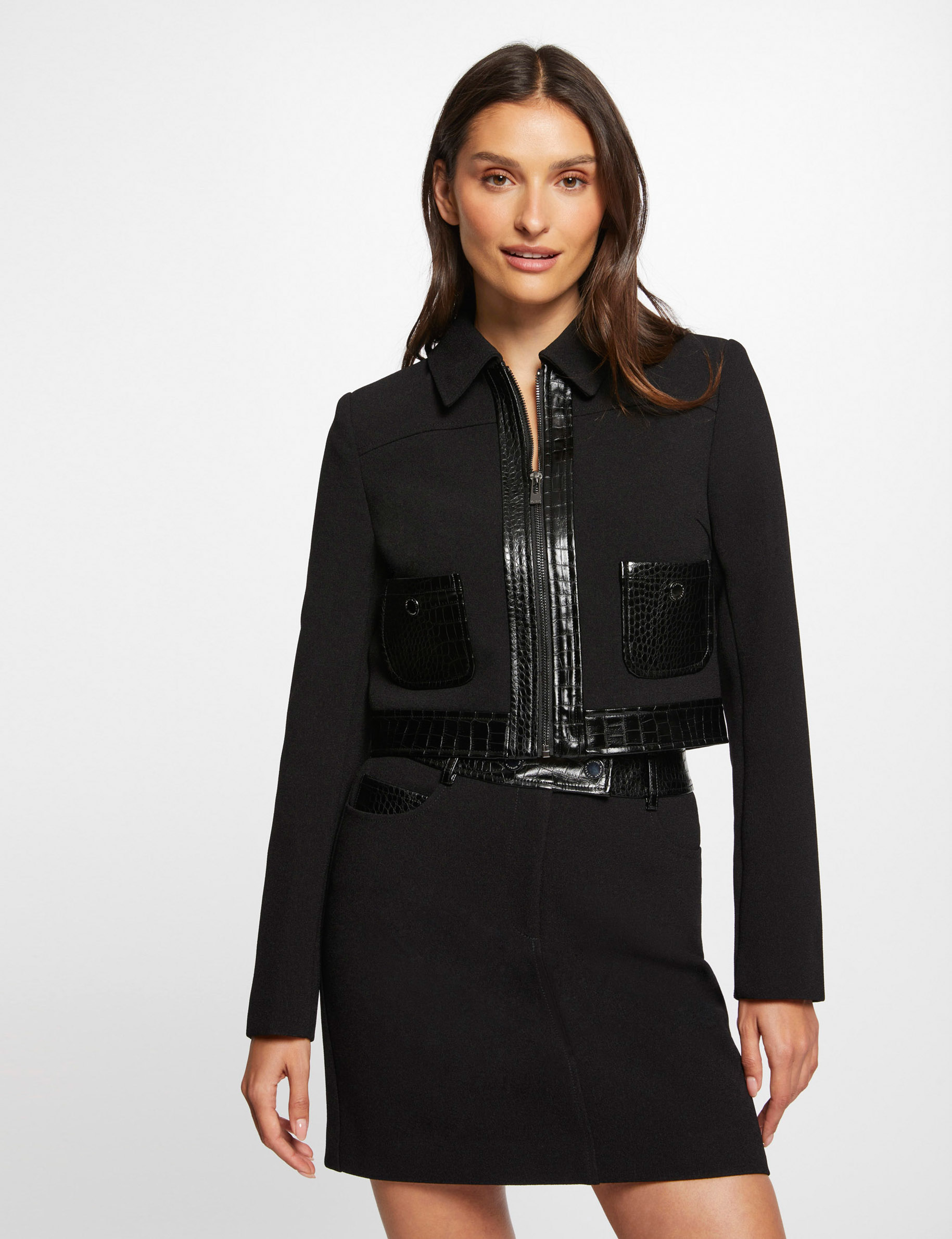 Waisted jacket croc details black women