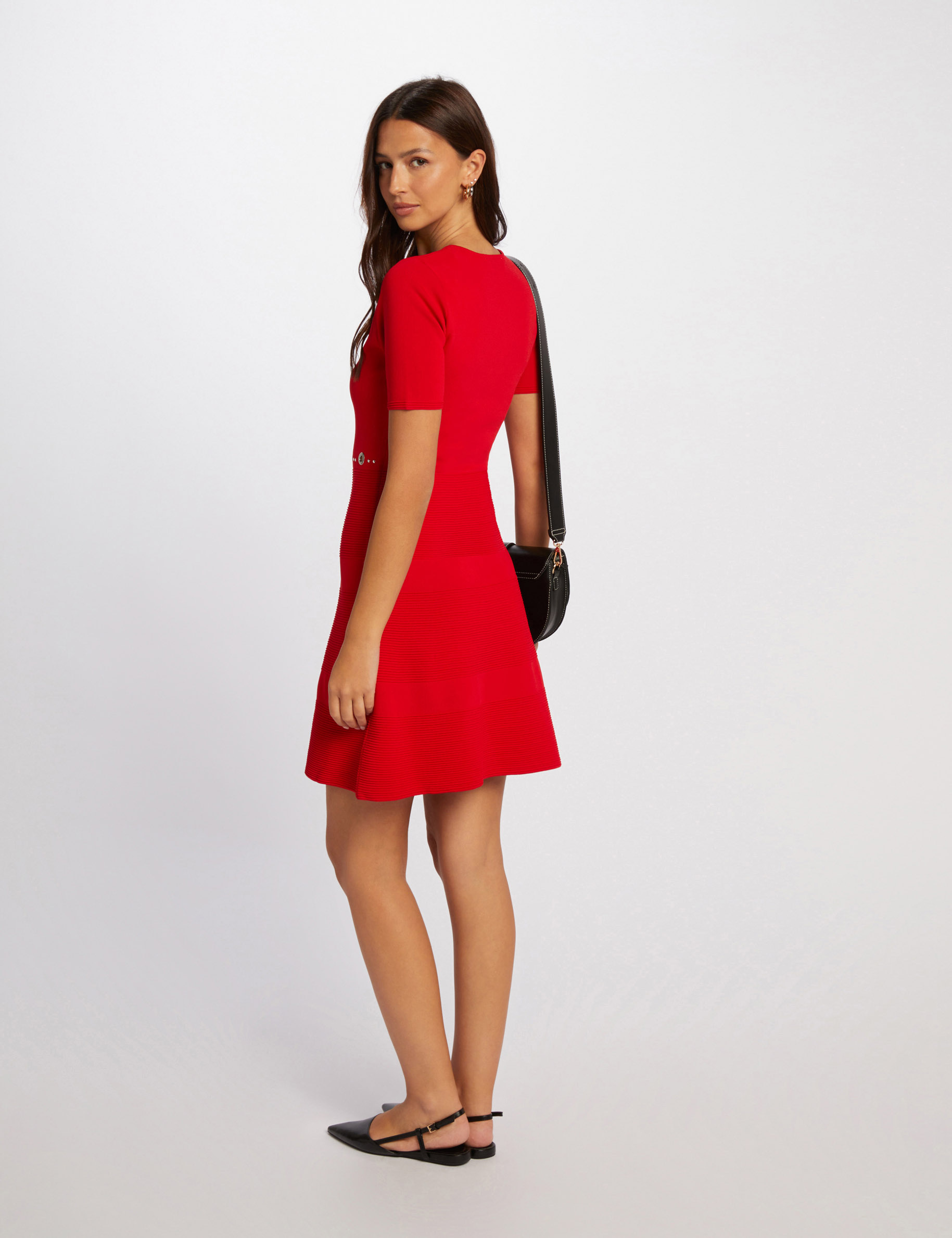 A-line mini knitted dress red women