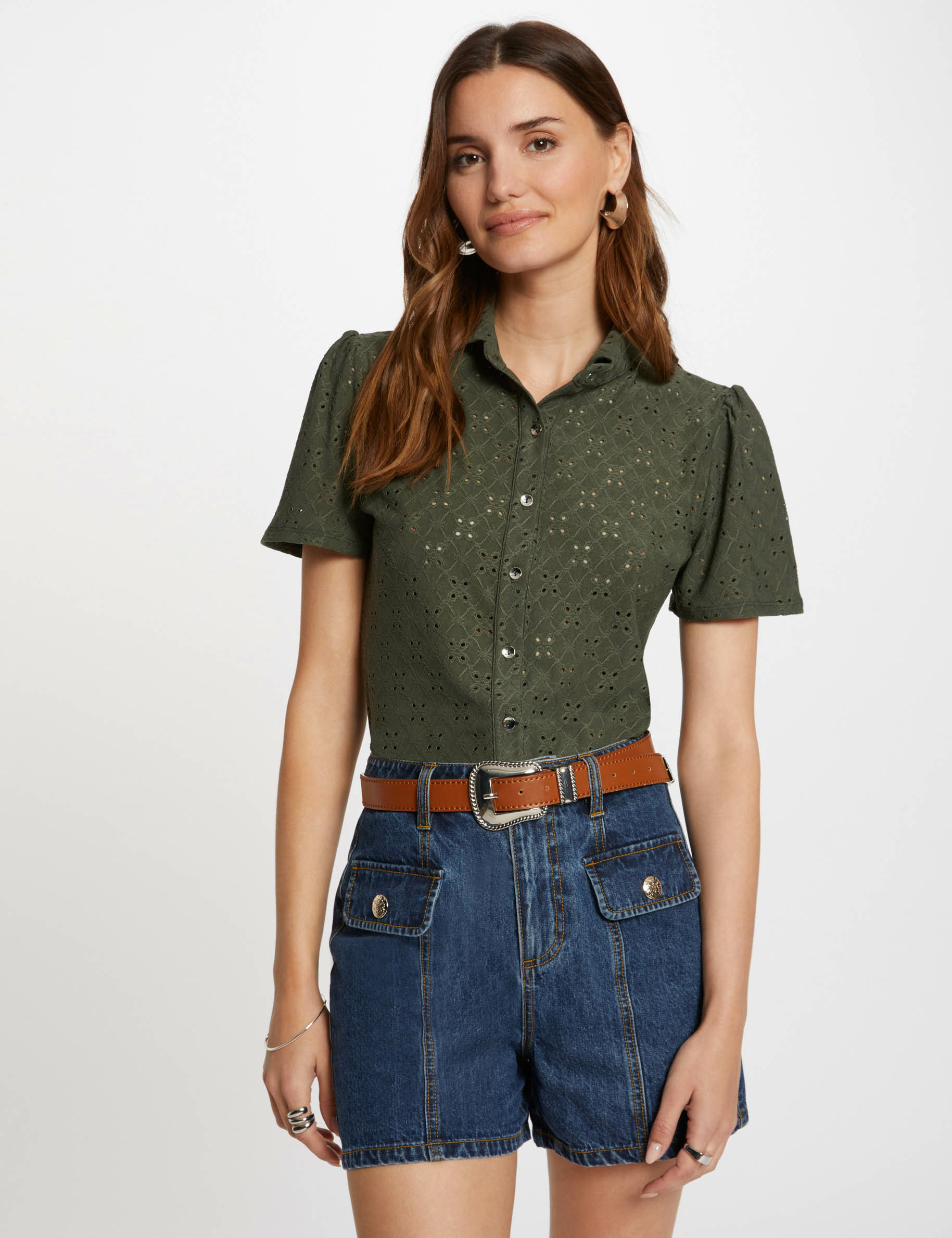 Short-sleeved t-shirt khaki green women