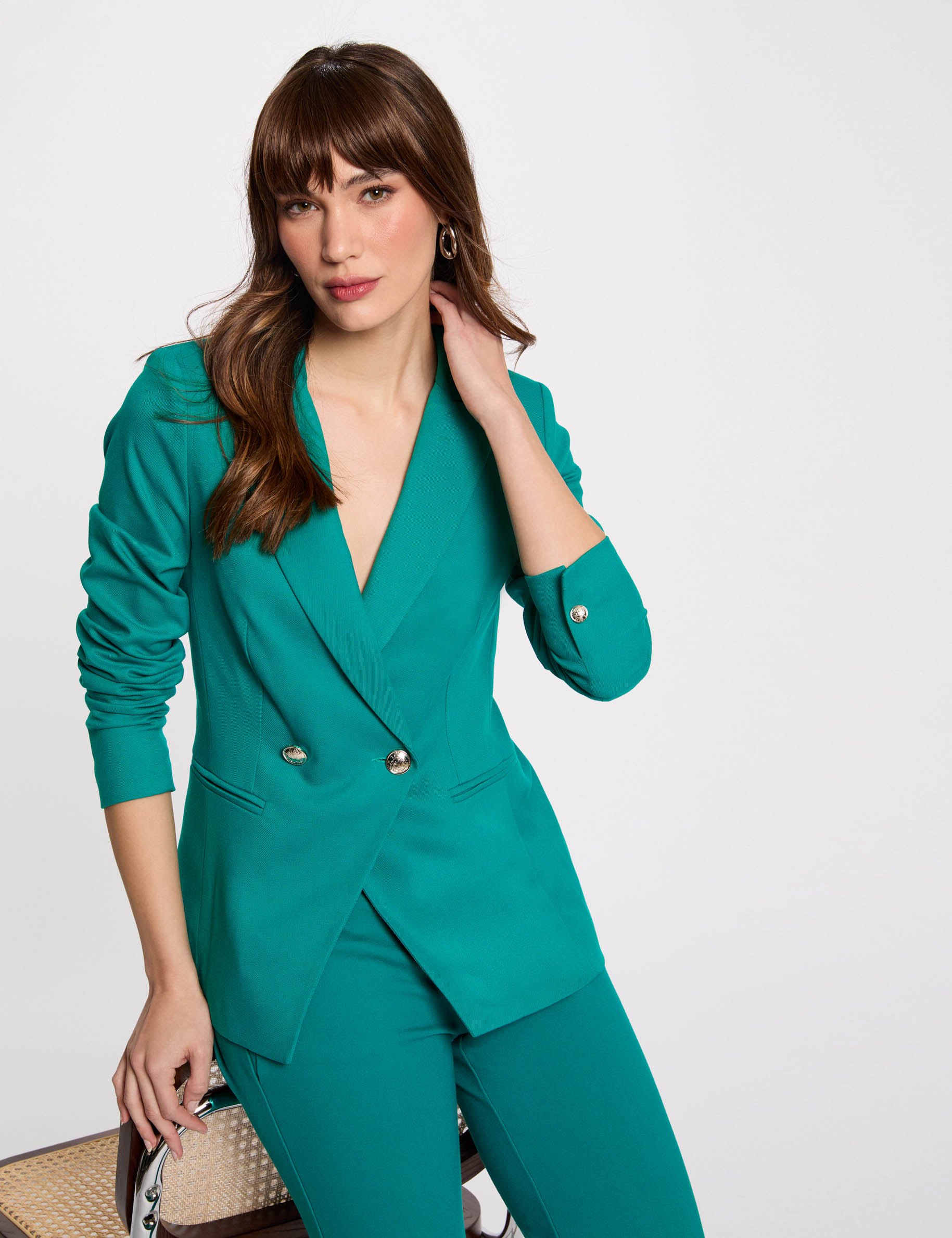 Waisted buttoned blazer turquoise blue women