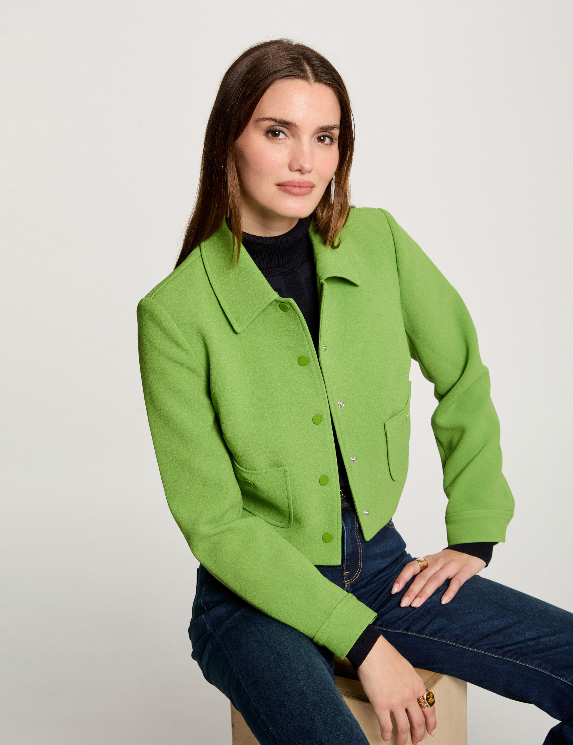 Short buttoned jacket aniseed green women