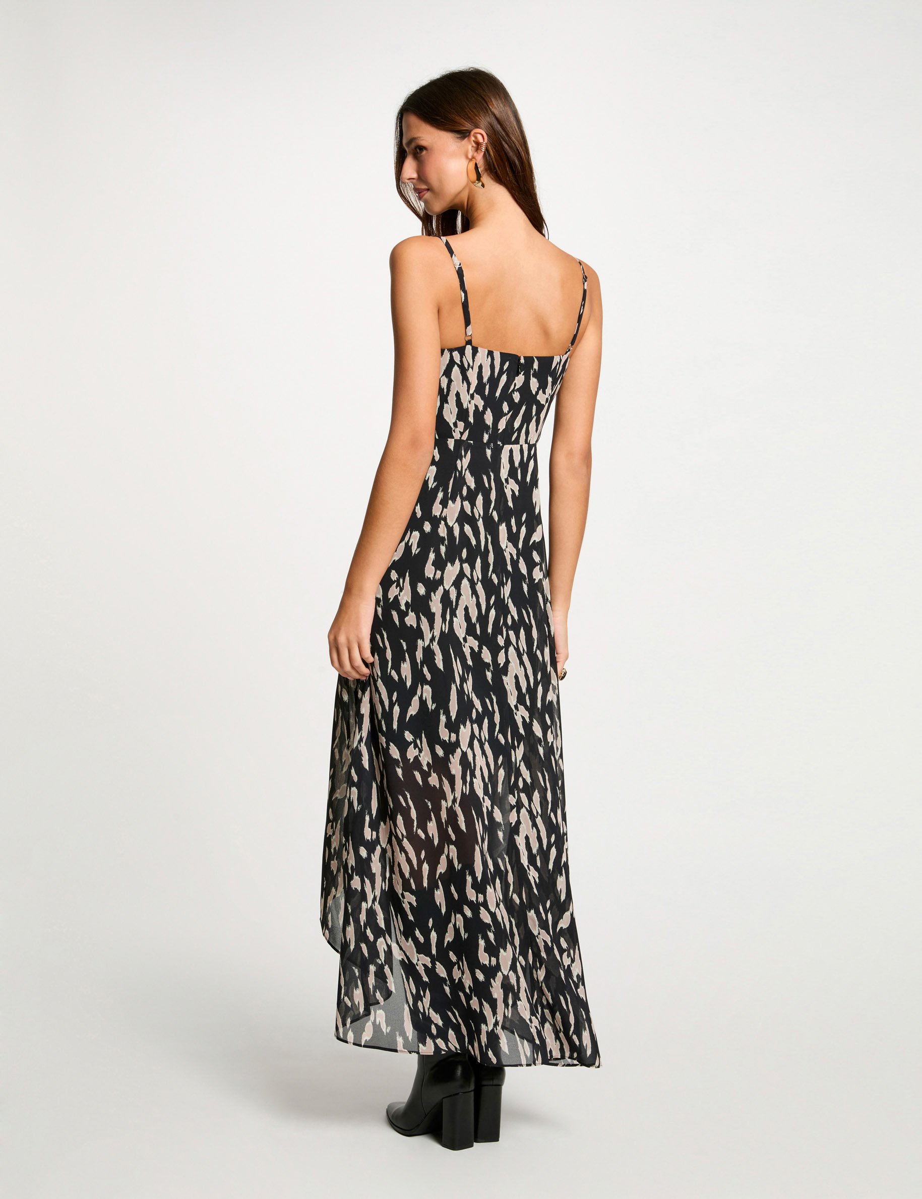 Printed loose maxi dress black women